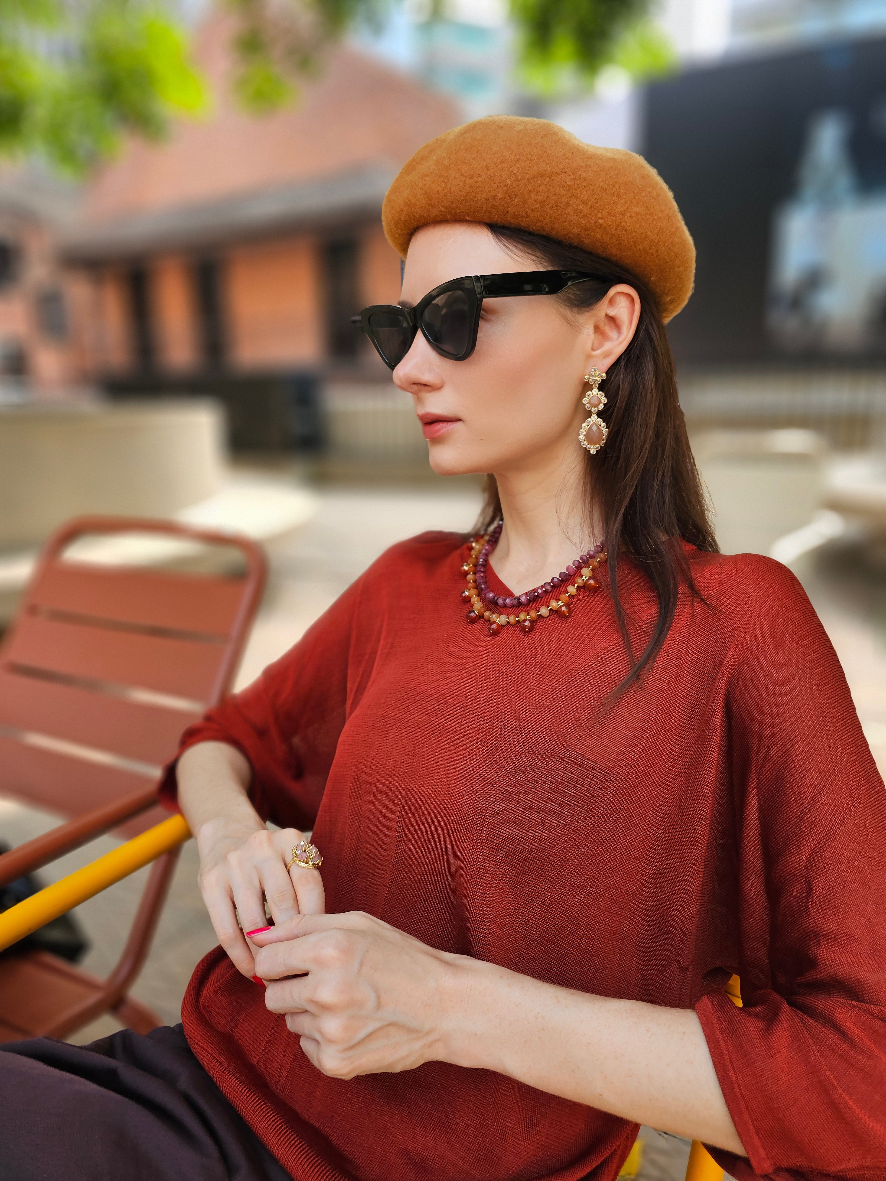 Orange Sunstone Statement Earrings NE012 - Elegant Boho Jewelry for Women, Perfect for Parties, Weddings & Special Occasions