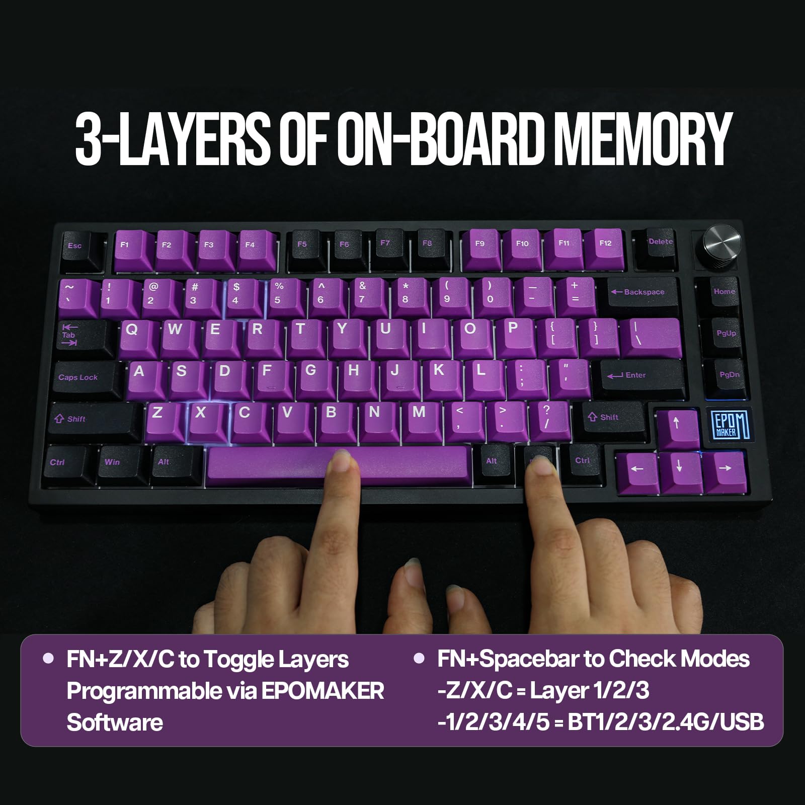 EPOMAKER TH80 SE 75% Gasket Mount Mechanical Keyboard - NKRO, Hot Swappable, RGB Backlit, Triple Mode (Wired/Bluetooth/2.4G) for Gaming - Poron/EVA Foam Dampening, Knob Control - Compatible with Windows/Mac - TH80 SE Black Purple (Gateron Pro Black Switches) - Perfect for Esports, Office Work & Typing Enthusiasts