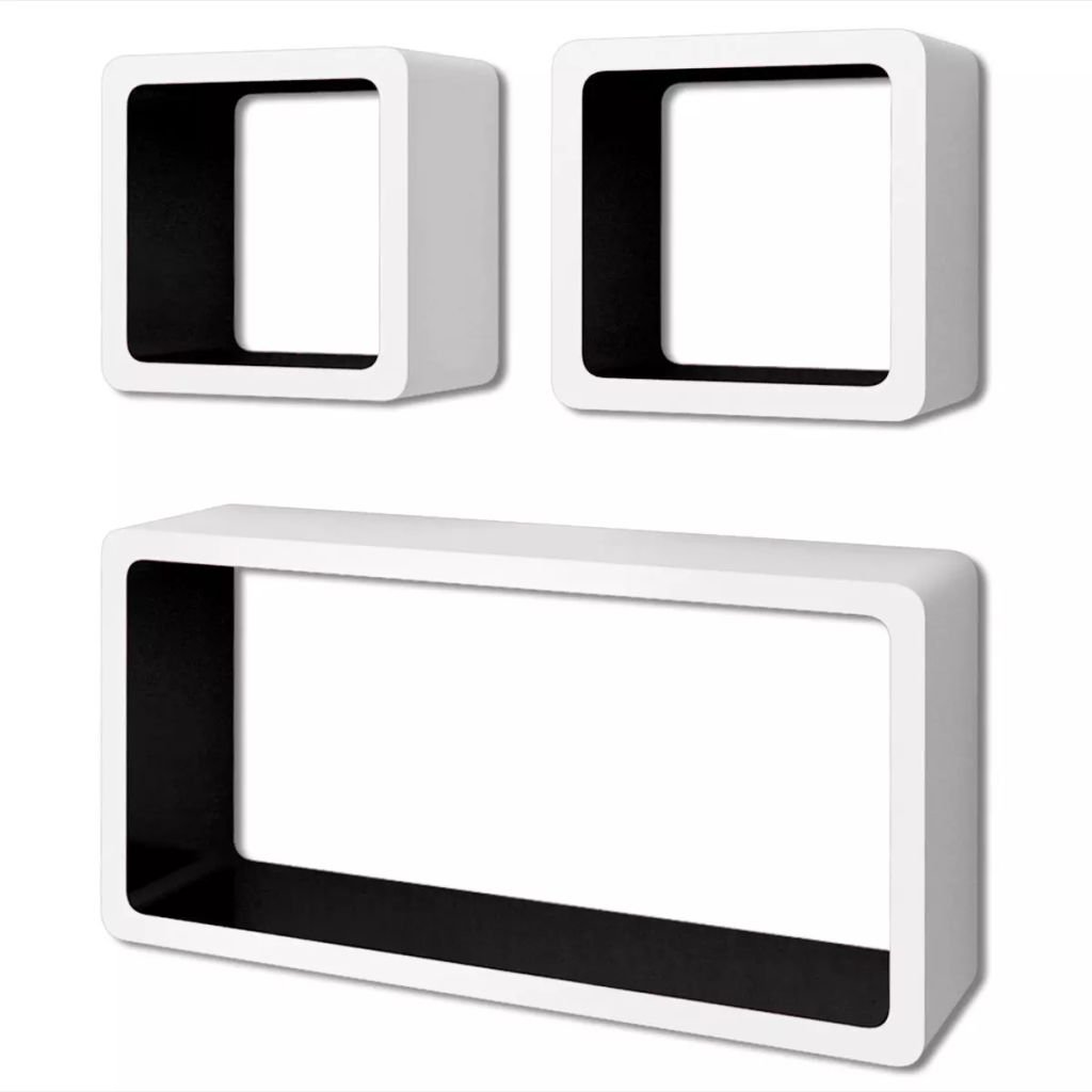vidaXL Floating Shelf Cubes Set of 3 - Modern Wall Mounted Shelves for Home Decor | Display Books, Photos, Plants & Collectibles | White & Black | Perfect for Living Room, Kitchen & Bathroom Organization
