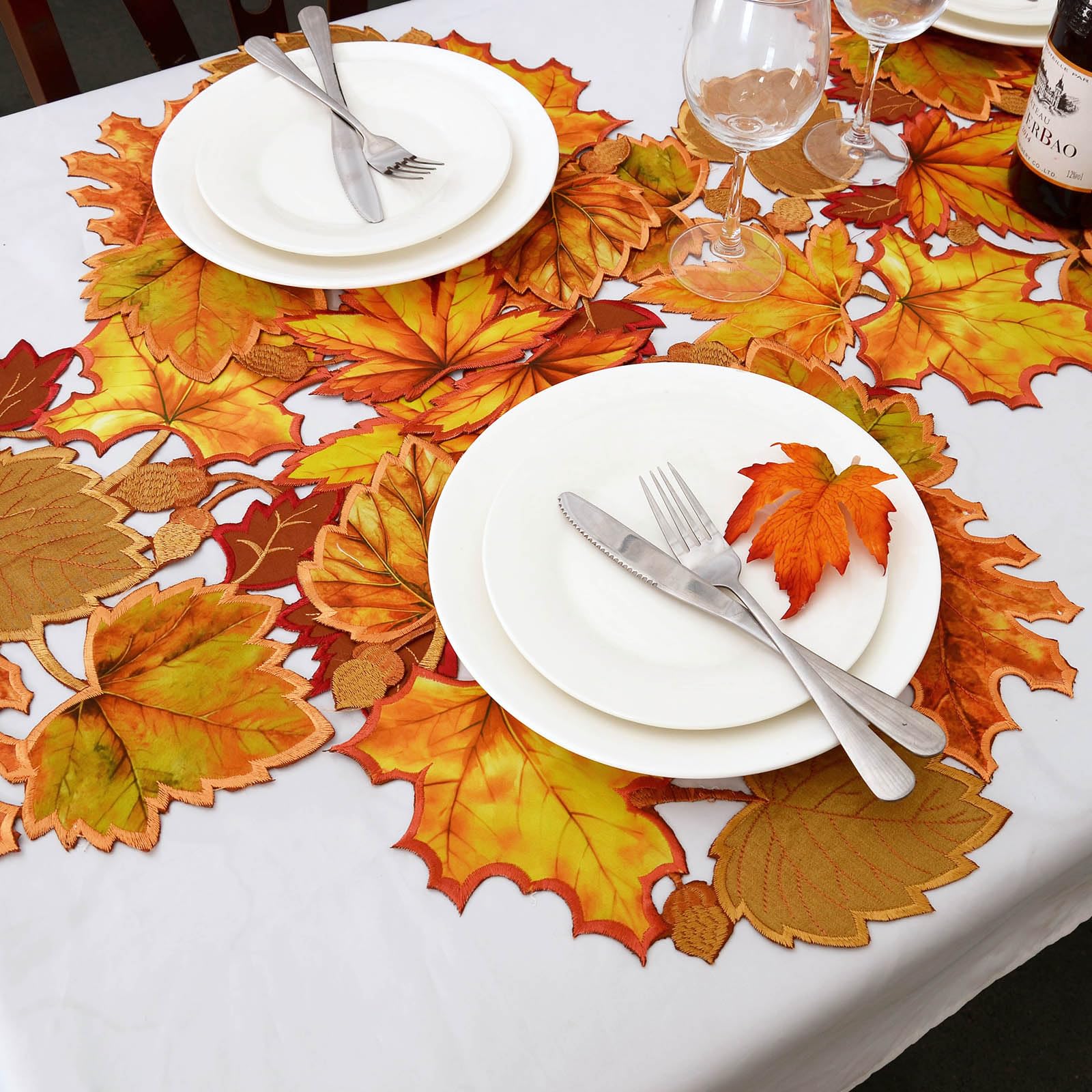 Simhomsen 14x34 Inch Embroidered Leaves Table Runner - Elegant Fall & Thanksgiving Decor for Dining Table, Buffet, or Centerpiece