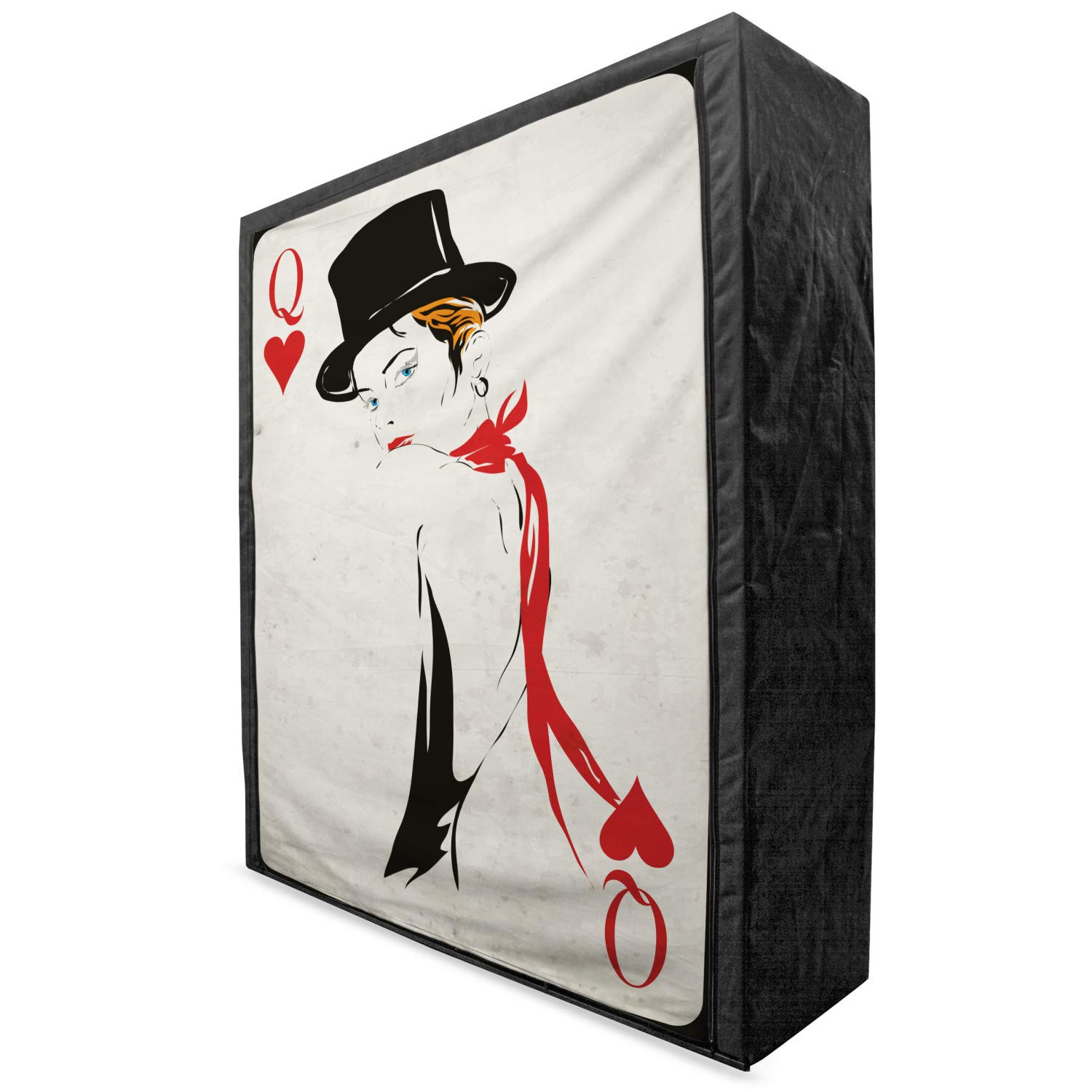 Ambesonne Queen Size Portable Fabric Wardrobe - Retro Playing Card Design Clothing Organizer with Shelves (59 Inches) - Perfect for Bedroom Storage, Dorm Room Organization & Travel Closet - Vermilion Beige