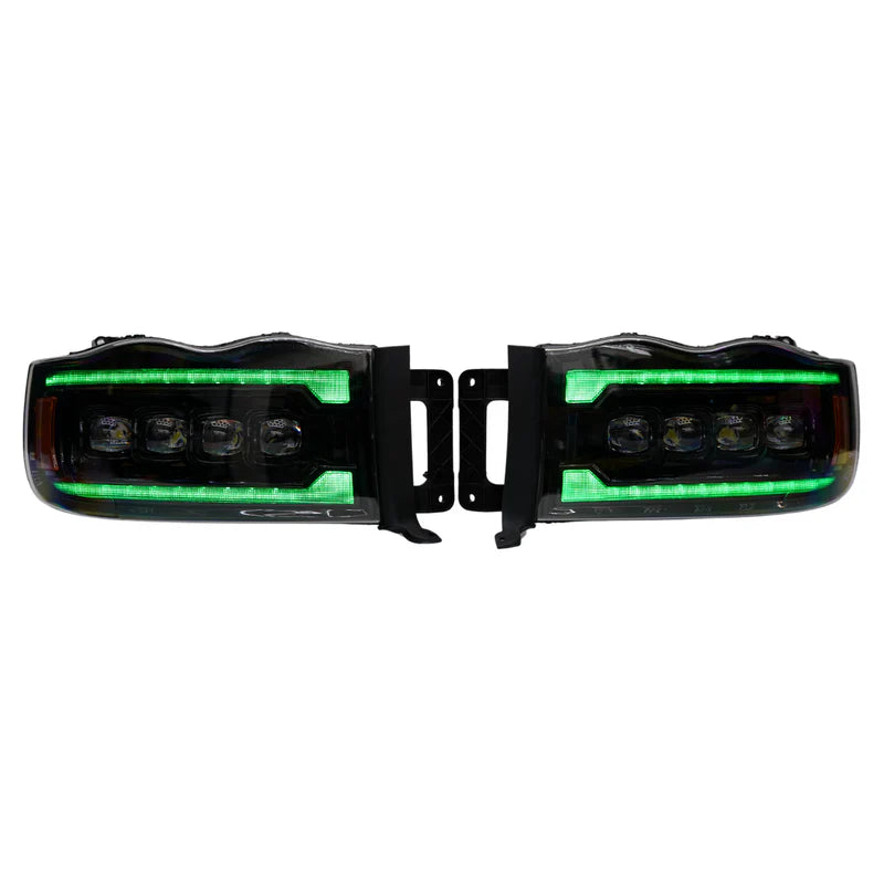 Dodge Ram HD Multicolor Flow Series NOVA Headlights for 2002-2005 Models - Upgrade Your Truck Lighting for Night Driving & Off-Road Adventures