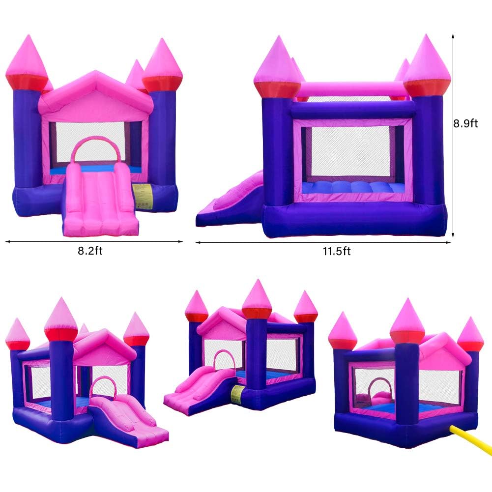 **Inflatable Pink Bounce Castle for Kids - Commercial-Grade Bouncy House with Air Blower - Perfect for Birthday Parties, Backyard Play & Outdoor Events**