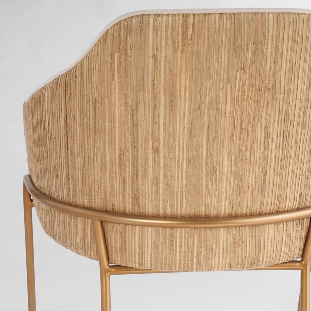 Cyan Design 11758 Memphis Dining Chair - Brushed Gold Frame with Light Tan Velour Upholstery & Rattan Back - Elegant Modern Dining Room Furniture for Home, Restaurant, or Cafe