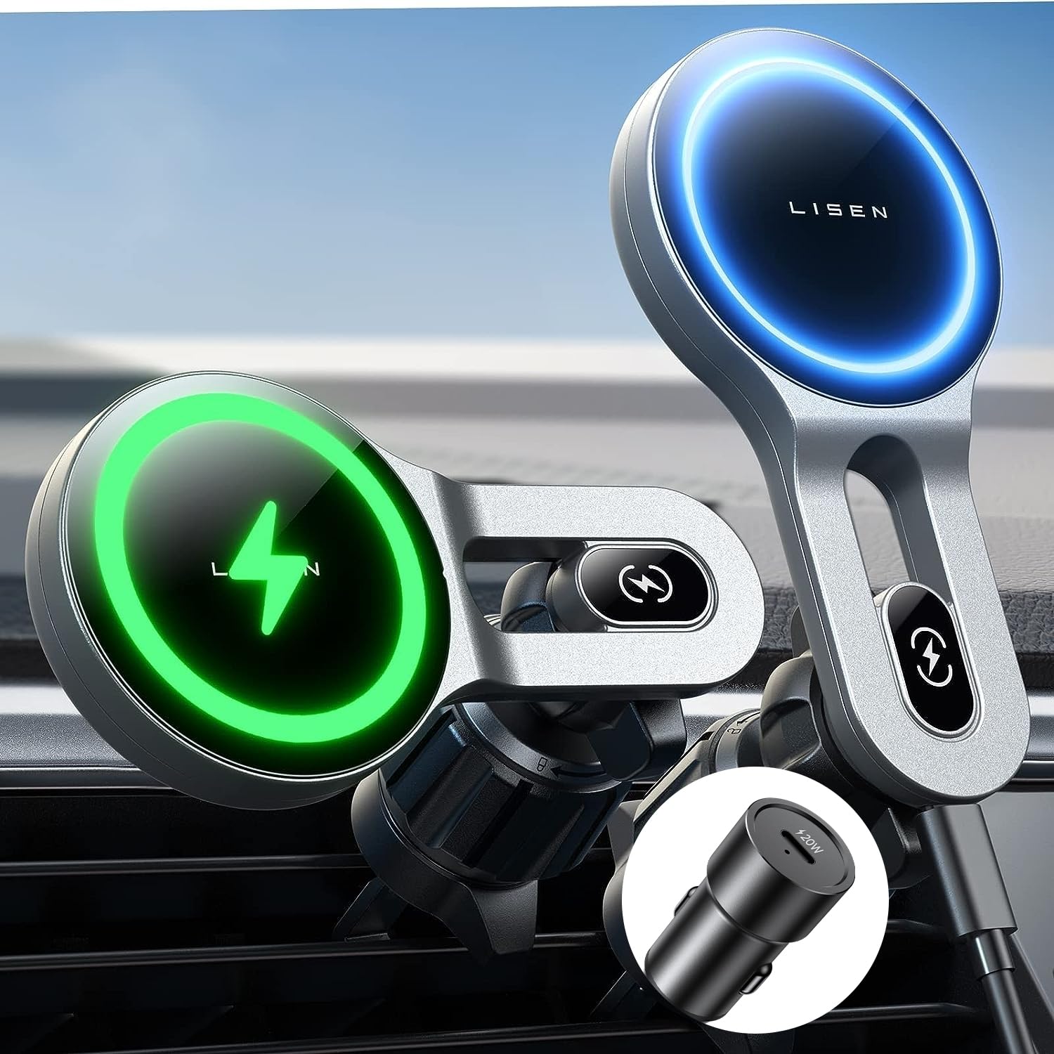 LISEN 15W MagSafe Car Mount Charger - Fast Magnetic Wireless Charger for iPhone 16 Pro Max/15/14 - Secure Vent Phone Holder with Charging Adapter - Perfect for Commuting, Road Trips & Hands-Free Driving