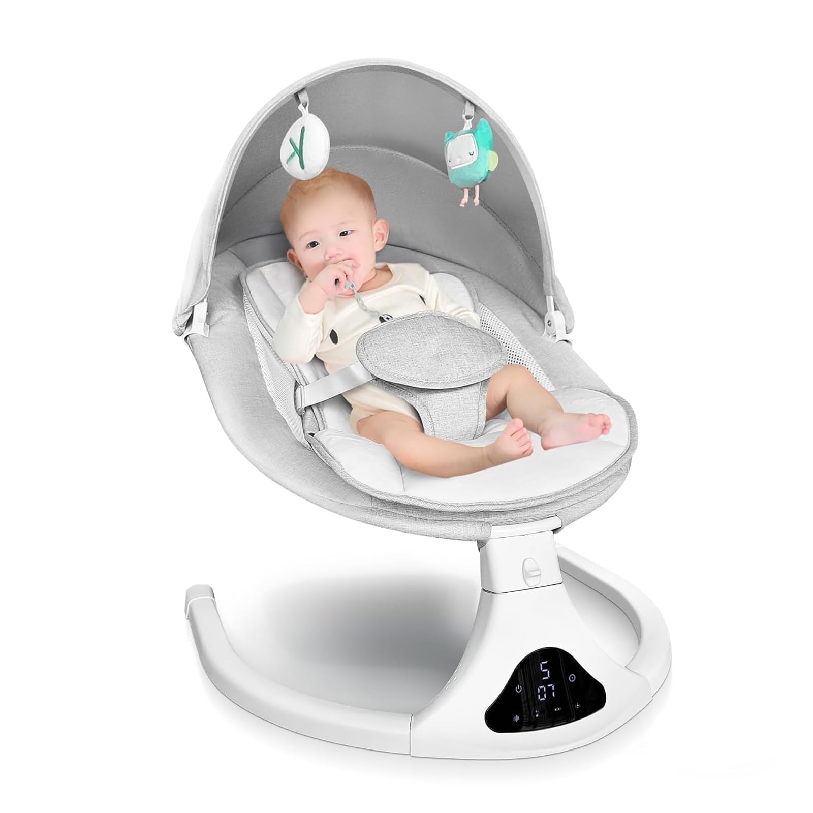 Electric Baby Swing for Infants to Toddlers | Portable Rocker with Remote Control, 5 Speed Settings, 3-Point Safety Harness & 3 Reclining Positions - Light Grey | Perfect for Nursery, Daycare & Travel Use