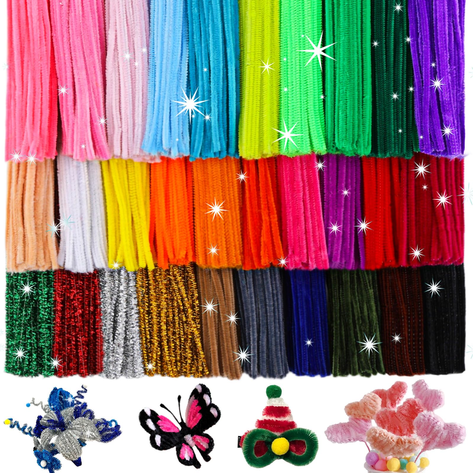 FTEVEN 1800PCS Pipe Cleaners - 30 Vibrant Colors Chenille Stems for DIY Crafts, STEM Projects & Classroom Activities | Includes Pom Poms & Googly Eyes for Creative Decorations, Kids Art Supplies & Sensory Play