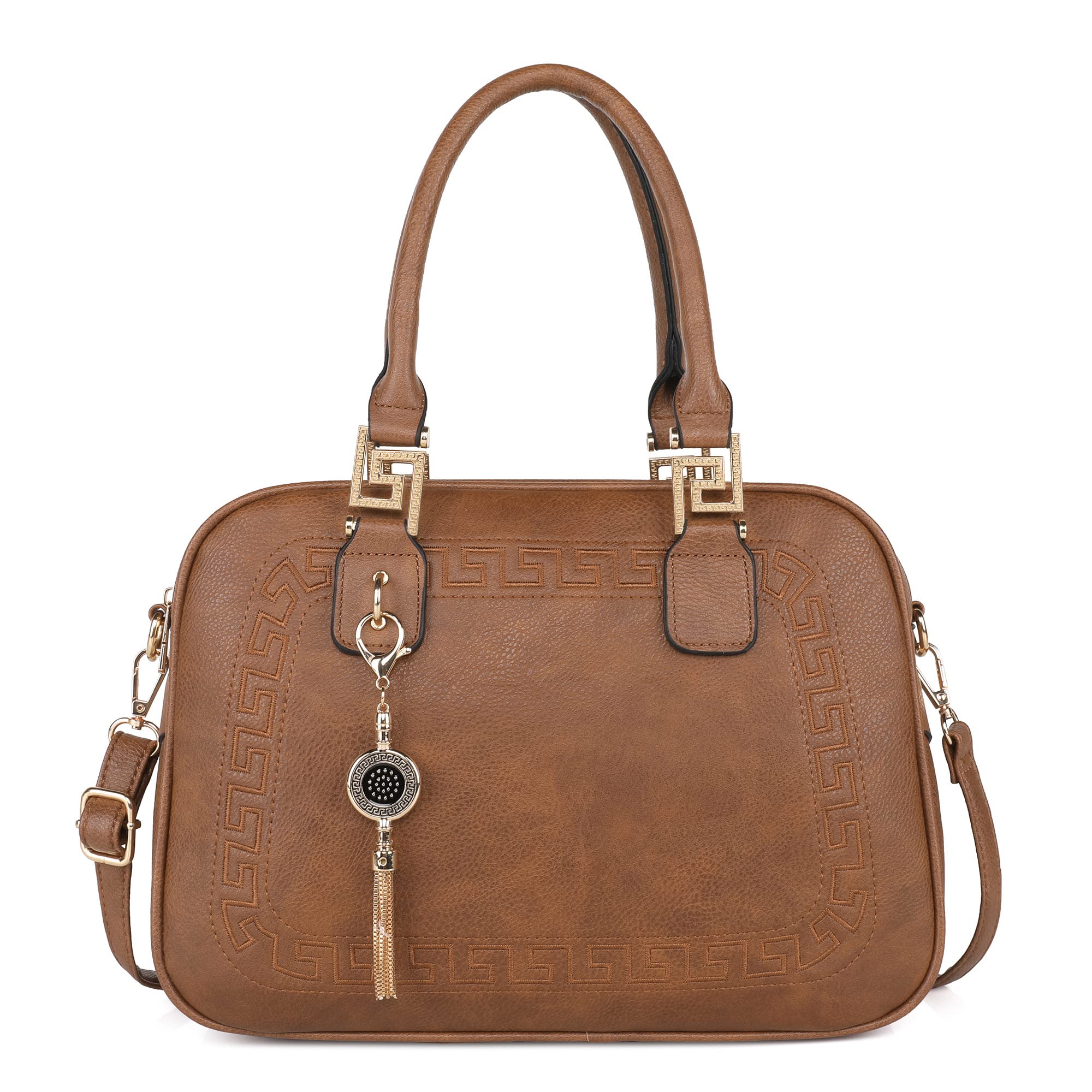 **Montana West Women's Leather Satchel Bag with Tassel & Top Handle - Stylish Barrel Purse with Adjustable Crossbody Strap - Perfect for Work, Travel & Everyday Use**