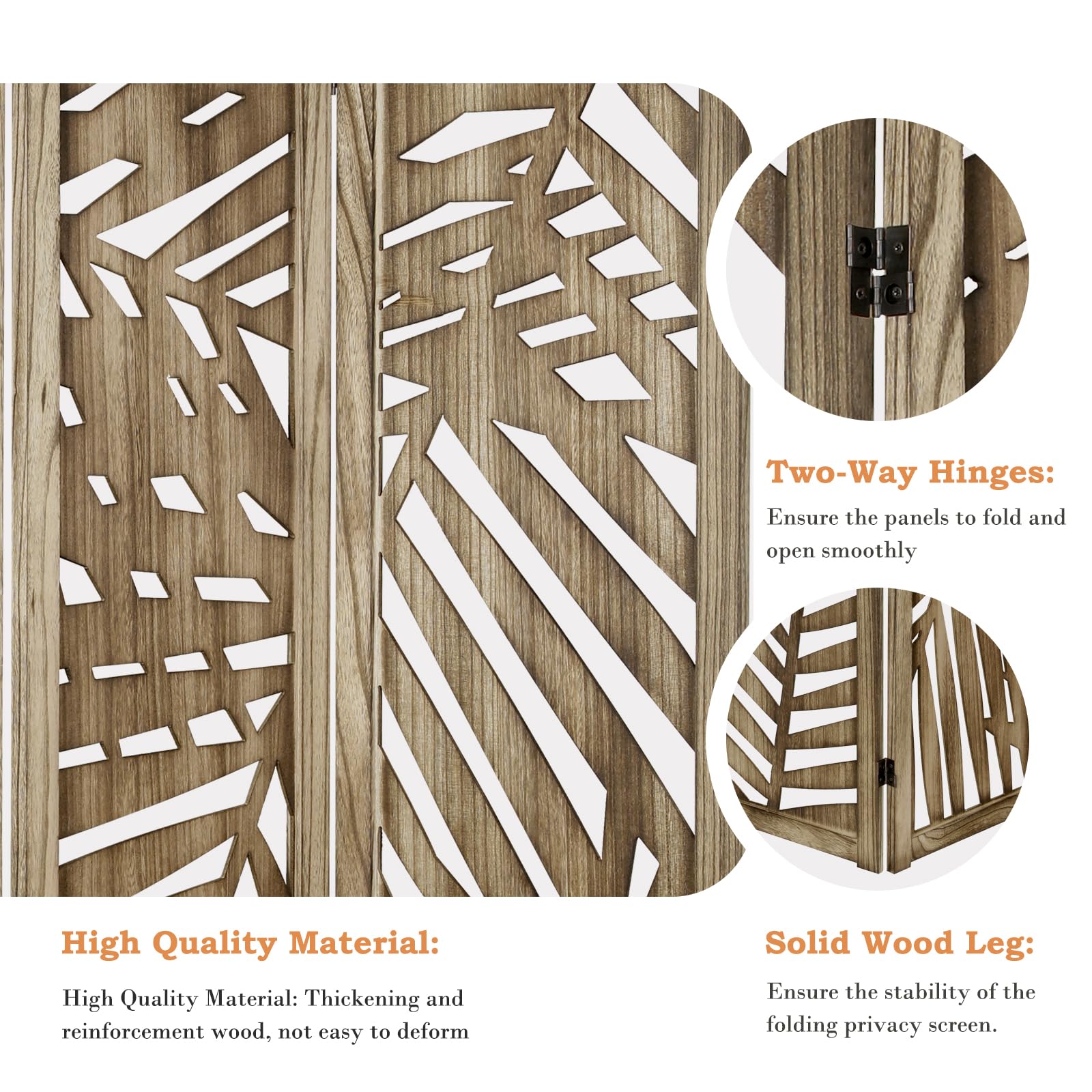 ECOMEX 6-Panel Palm Leaf Room Divider Screen - Freestanding Partition with Retro Leaf Cutout Design in Brown | Perfect for Living Room, Bedroom & Office Privacy