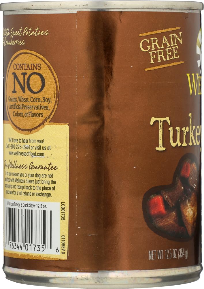 Premium Wellness Turkey & Duck Stew with Sweet Potatoes & Cranberries - Grain-Free, High-Protein Dog Food (12 Pack, 12.5 Oz Each) - Perfect for Adult Dogs & Puppies with Sensitive Stomachs