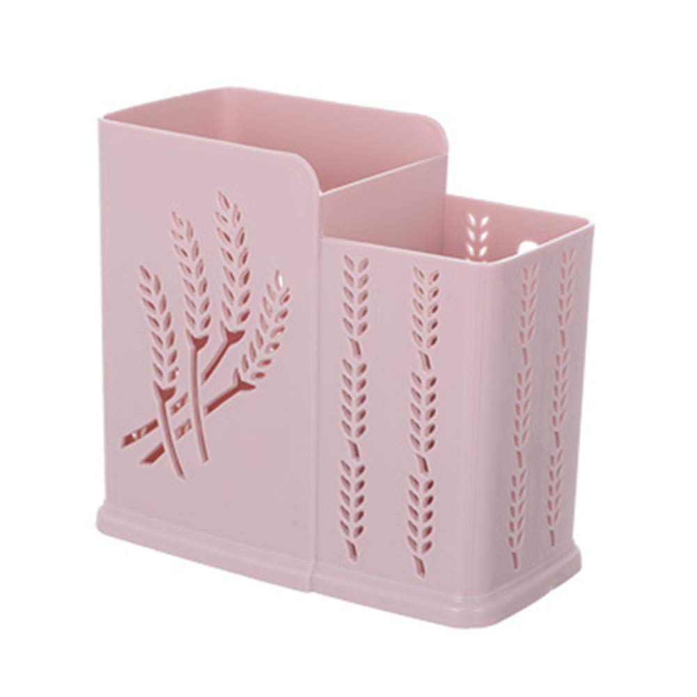SoFull 2/3 Grid Bamboo Chopsticks Holder - Kitchen Utensil Organizer with Drain Holes for Spoon, Fork & Chopstick Storage - Pink Desktop Countertop Organizer for Asian Cooking & Dining Decor