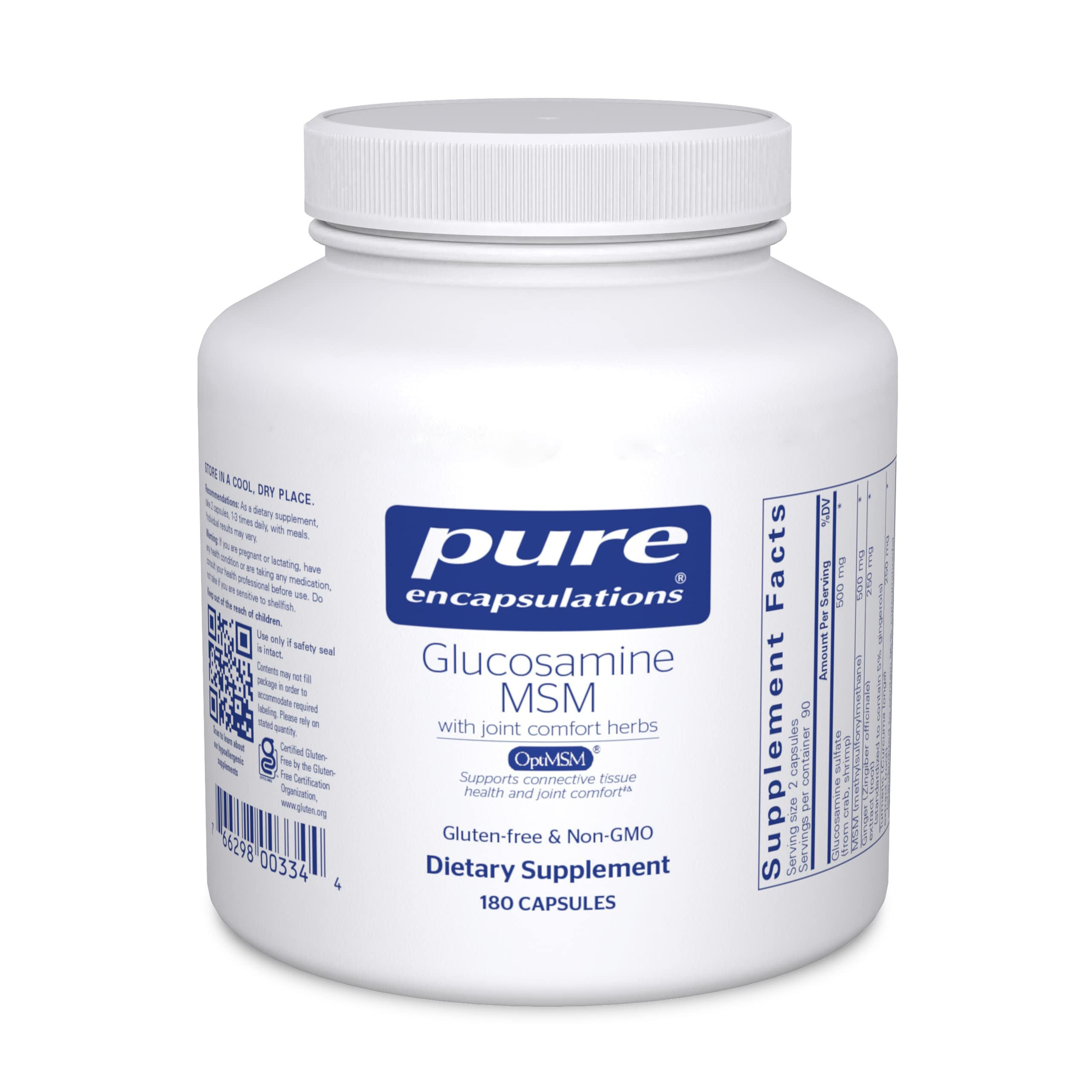 Pure Encapsulations Glucosamine MSM Supplement - 180 Capsules for Joint Support, Mobility & Cartilage Health | Supports Connective Tissue & Joint Comfort | Ideal for Athletes, Seniors & Active Lifestyles