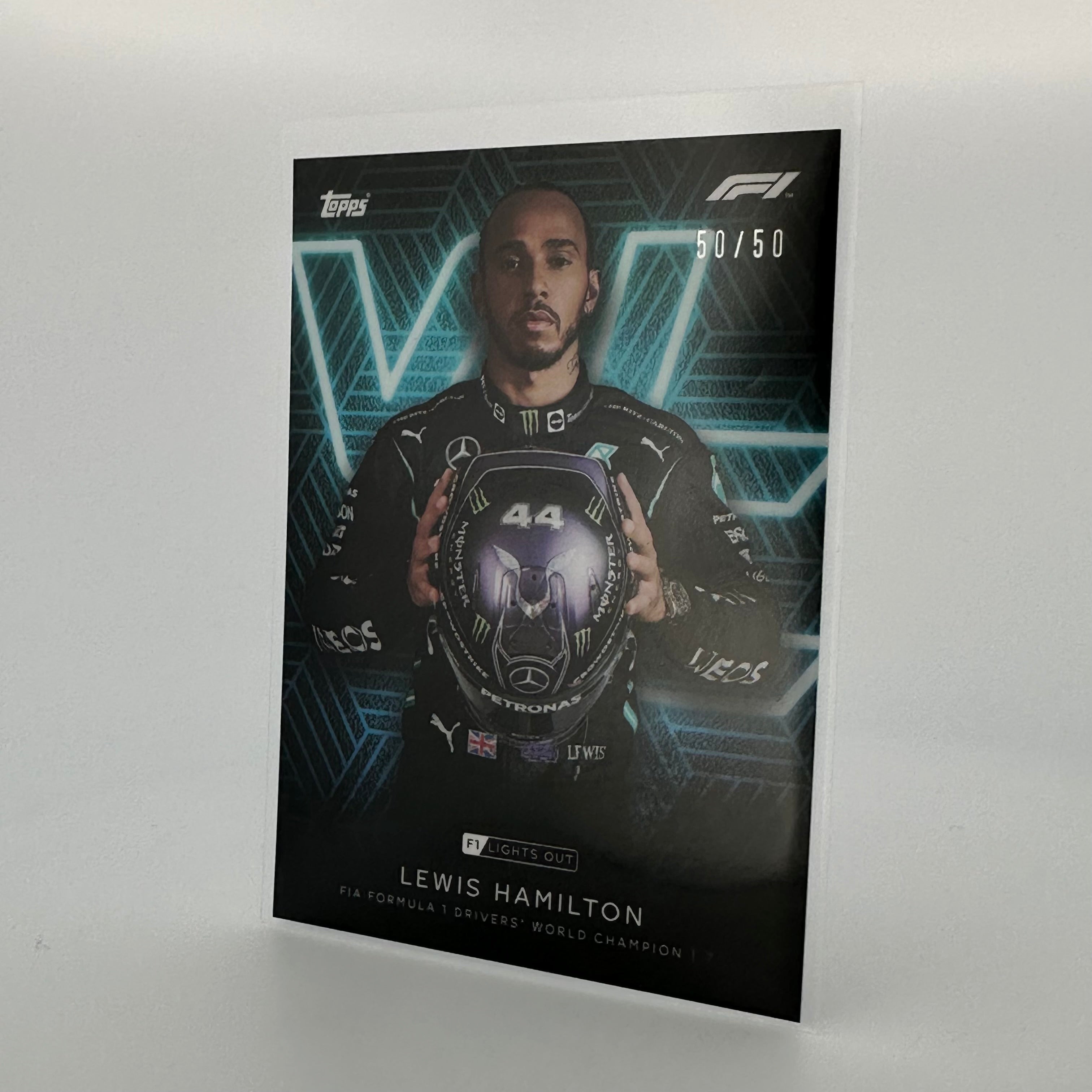 50 Lewis Hamilton World Champion Driver Aqua Parallel - Perfect for F1 Racing Fans, Collectors, and Sports Memorabilia Enthusiasts