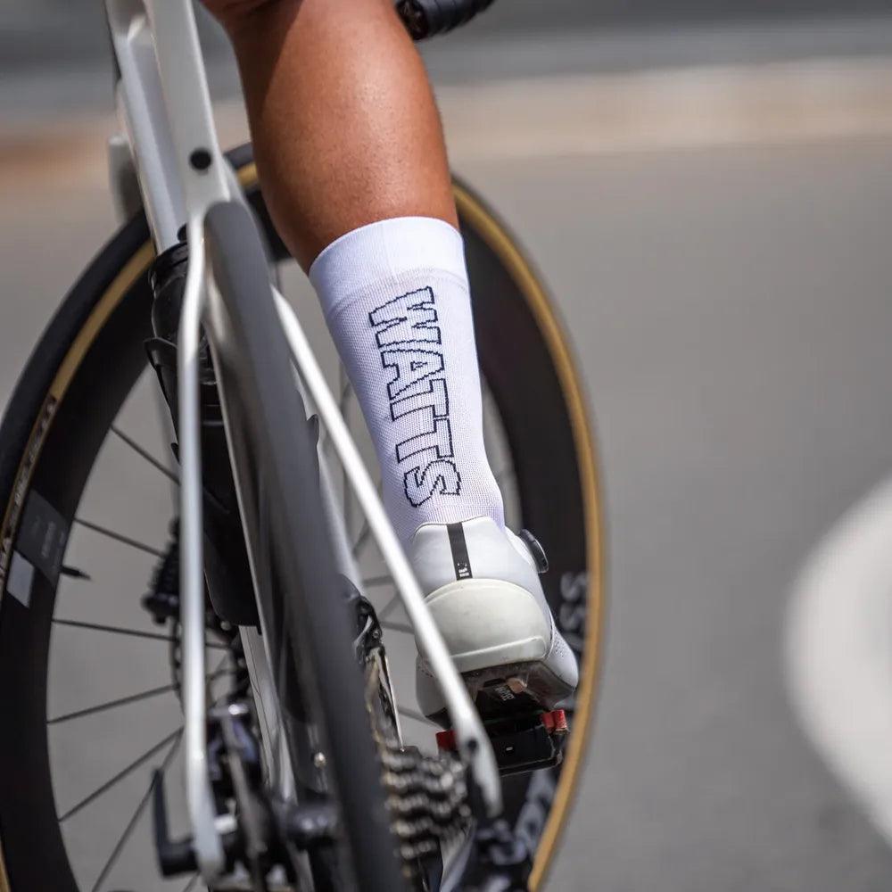 High-Performance Sporcks Watts White Cycling Socks for Men & Women - Breathable Moisture-Wicking Athletic Socks for Road Biking, Mountain Biking & Indoor Cycling Workouts