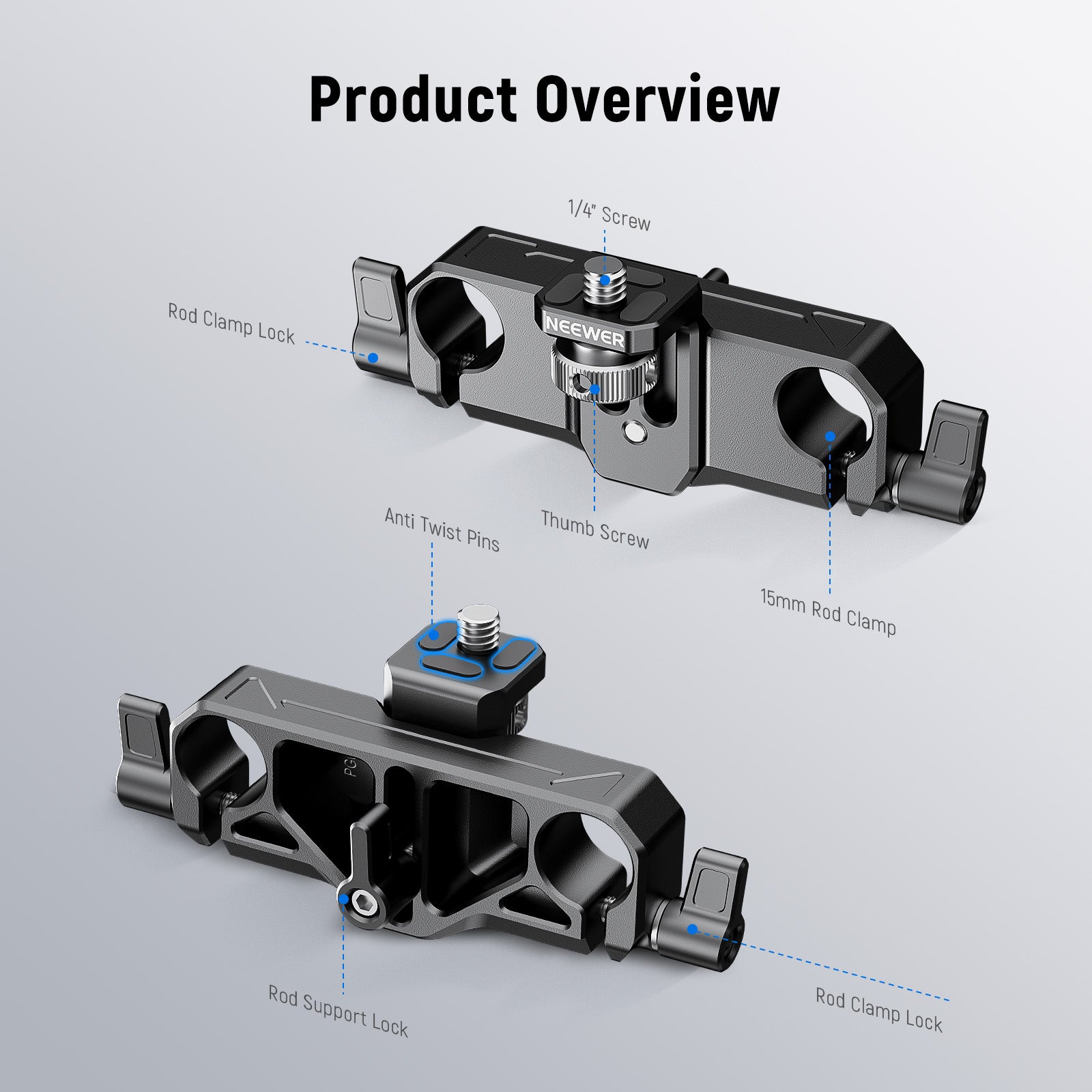 NEEWER PG013 15mm Rod Clamp Matte Box Support - Height Adjustable Camera Mount for DSLR & Mirrorless Filmmaking - Perfect for Video Production, Vlogging and Cinematic Shots