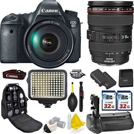 Canon EOS 6D DSLR Camera with EF 24-105mm f/3.5-5.6 IS STM Lens Kit - Includes Deluxe Camera Backpack, 2x 32GB SD Memory Cards & Battery Grip - Perfect for Professional Photography, Travel & Vlogging