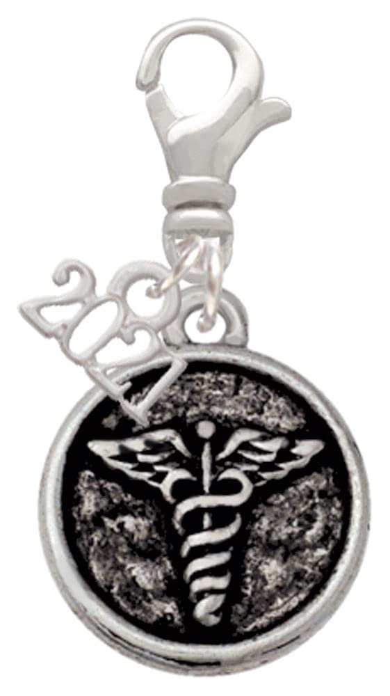 Sterling Silver Medical Caduceus Seal Charm Clip - Elegant Jewelry for Nurses, Doctors & Healthcare Professionals - Perfect for ID Badges, Keychains & Gifts