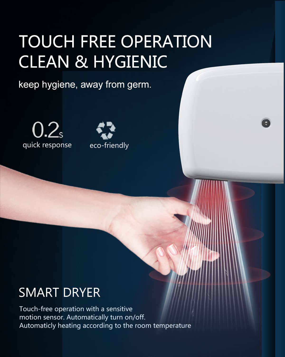 JETWELL High Speed Commercial Automatic Hand Dryer - Heavy Duty Stainless Steel Hand Dryer with Warm Air - Perfect for Restaurants, Hospitals, and Public Restrooms