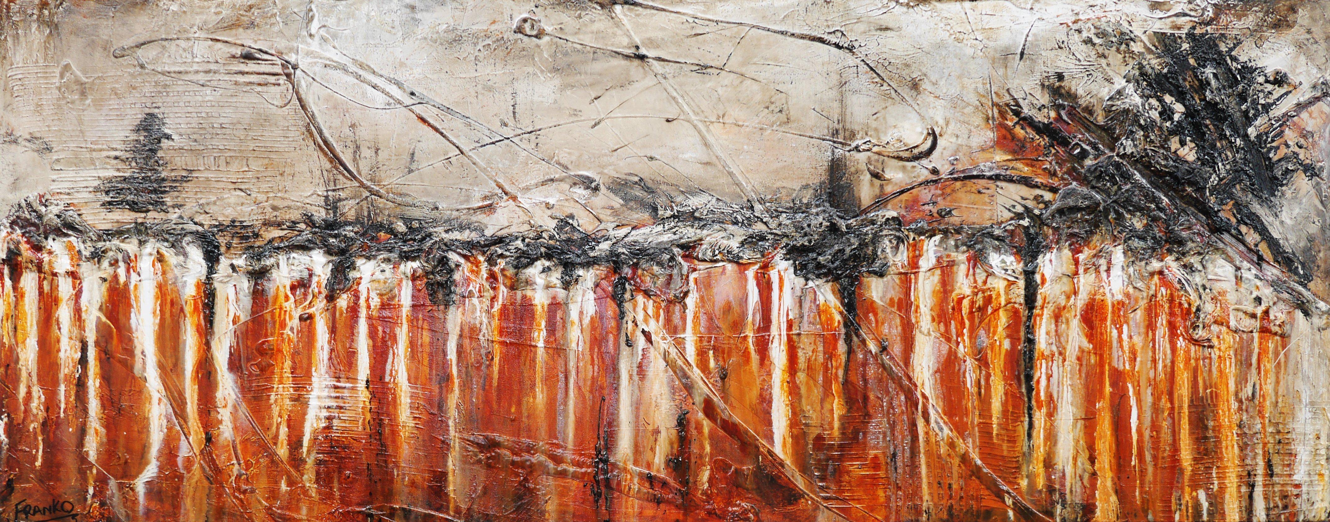Rusted Times 200cm x 80cm Abstract Canvas Painting in Brown & White - Modern Wall Art for Living Room, Bedroom & Office Decor