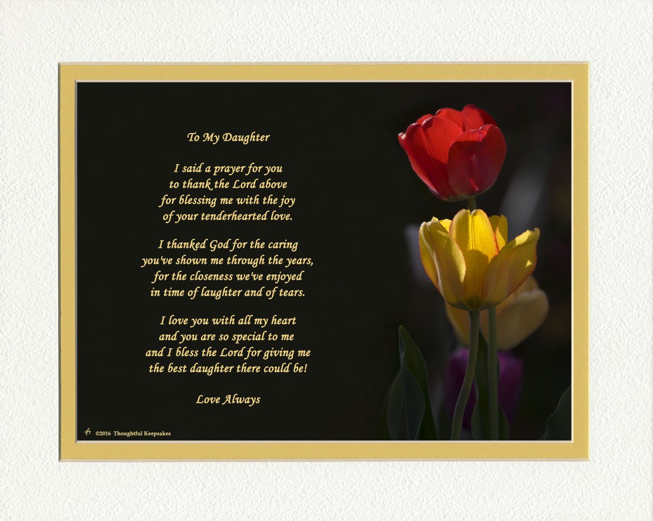 8x10 Double Matted Tulips Photo with Thank You Prayer Poem - Thoughtful Birthday & Christmas Gift for Daughter | Perfect for Bedroom Decor, Mother-Daughter Bonding & Special Occasions