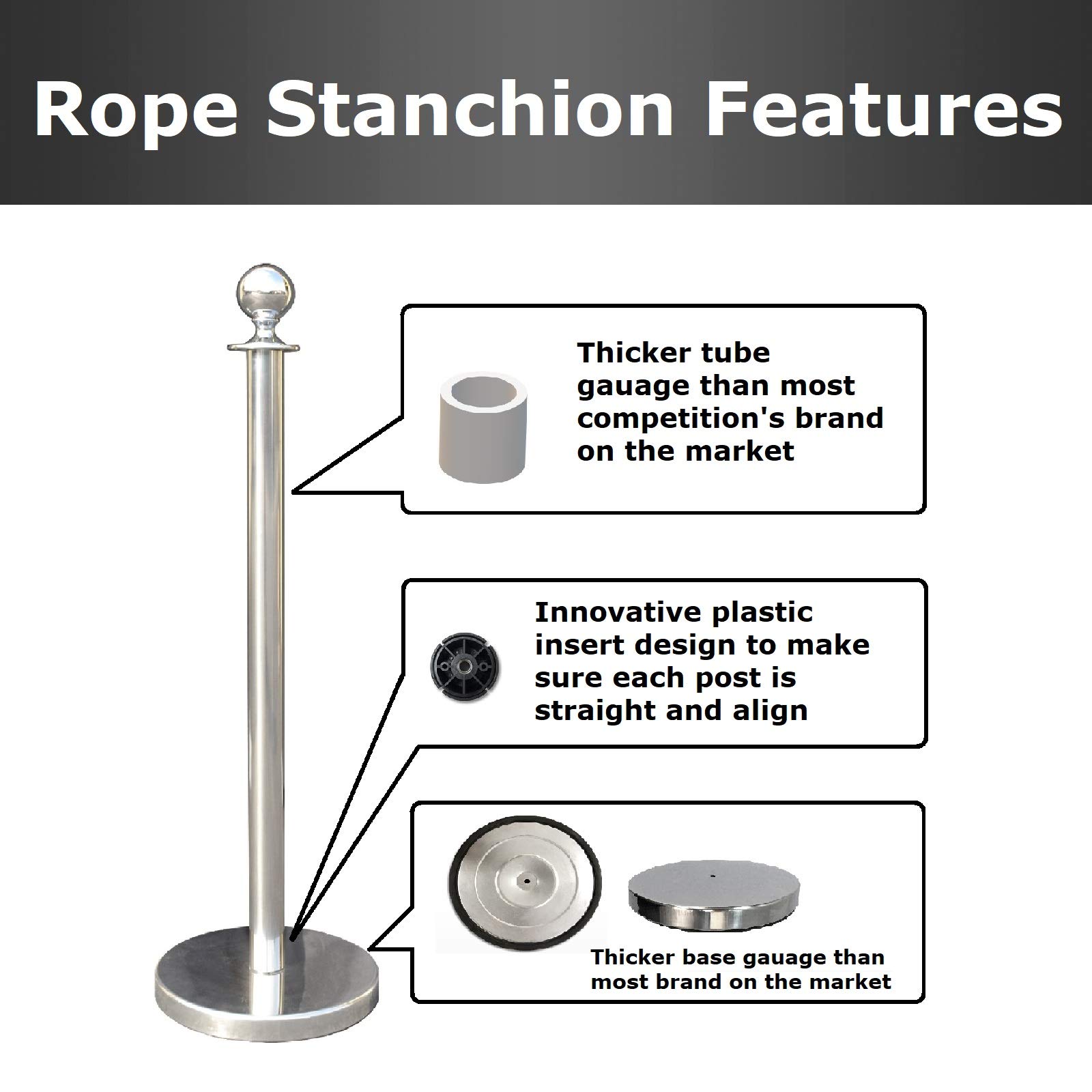 3-Piece Mirror Crown Top Rope Stanchion Set - 96