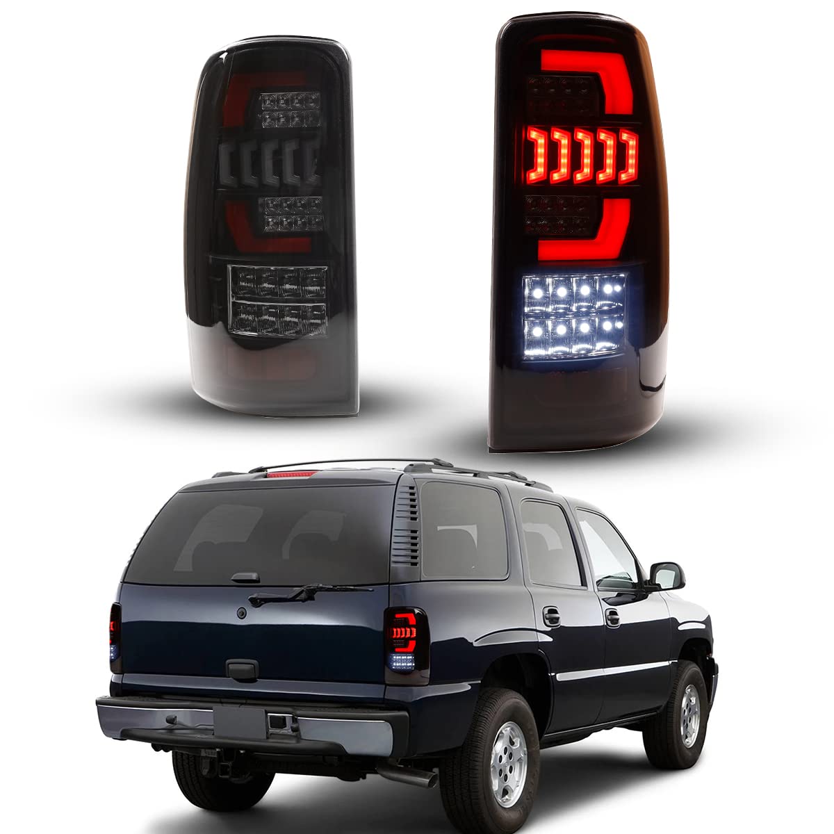 NIXON OFFROAD LED Tail Lights for 2000-2006 Chevy Suburban Tahoe & GMC Yukon - Matte Black Housing with Smoke Lens - Direct Replacement Rear Light Assembly (1 Pair) - Perfect for Off-Roading, Night Driving & Vehicle Customization