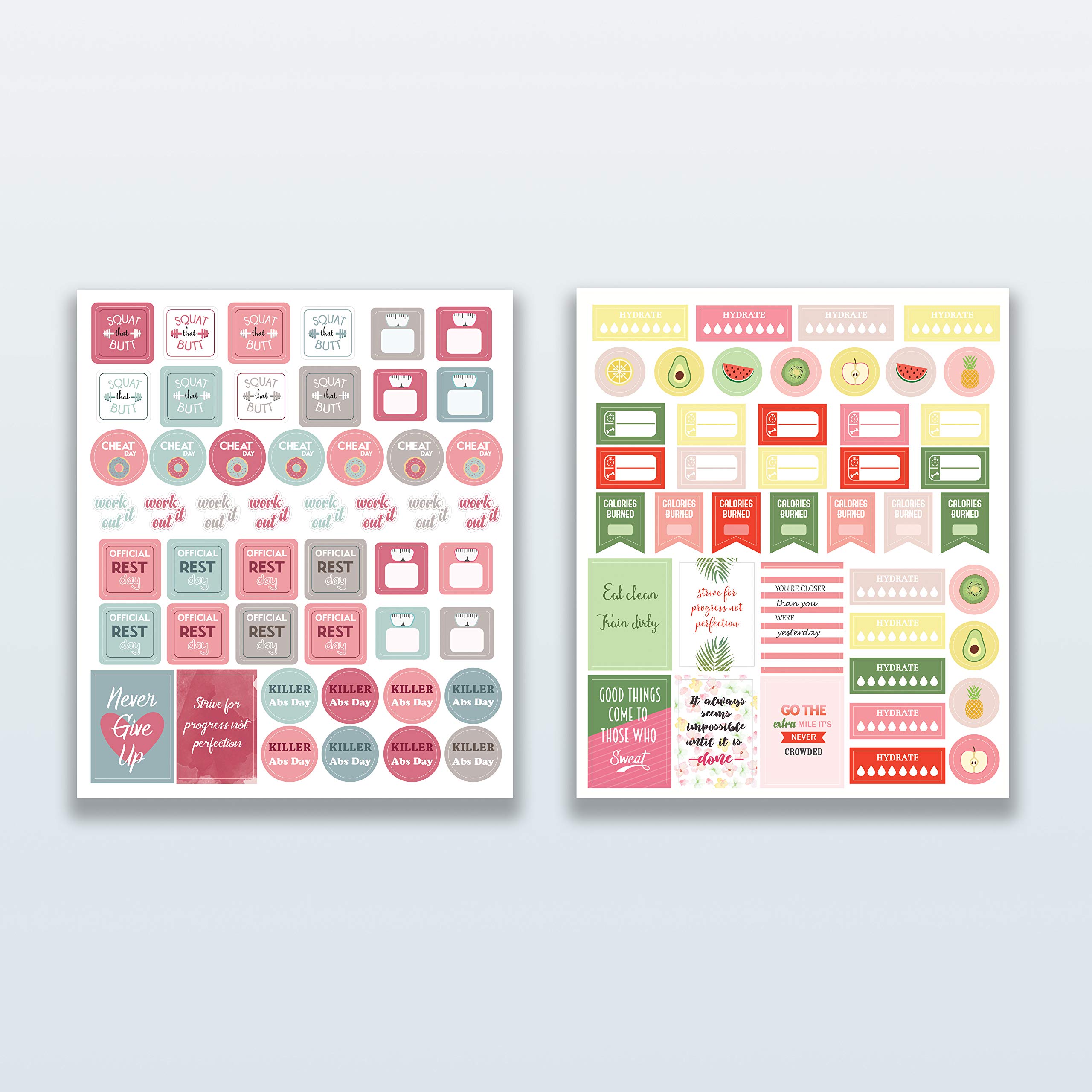 Fitness & Food Planner Stickers - Motivational Workout Journal Stickers for Women | Weight Loss & Meal Tracking