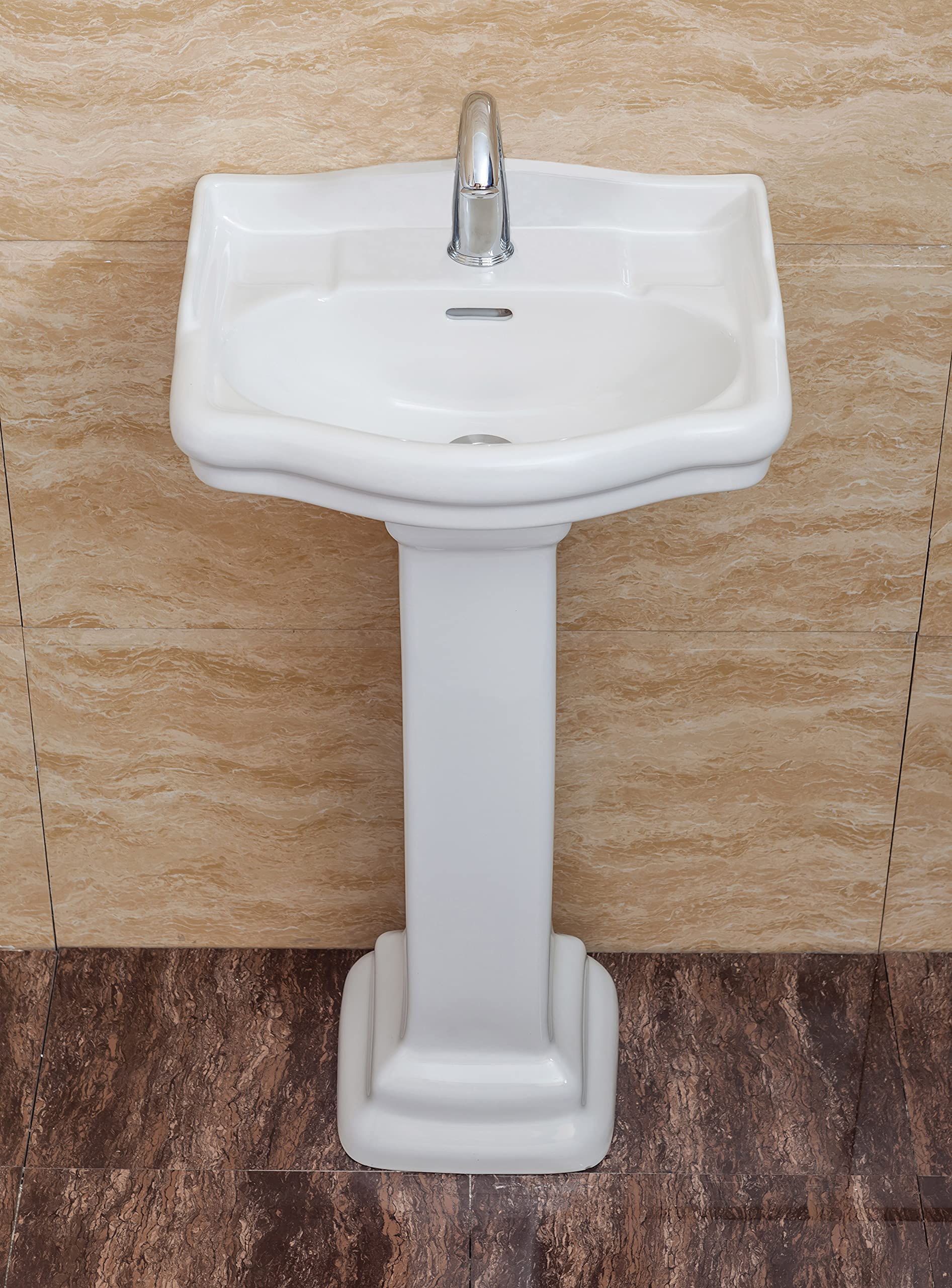 Fine Fixtures Roosevelt 18-Inch Pedestal Bathroom Sink - Durable Vitreous China Ceramic Small Sink with Single Hole Faucet - Perfect for Modern Bathrooms, Powder Rooms & Small Space Solutions