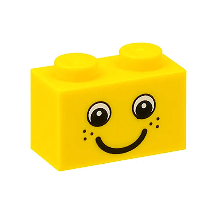 LEGO Brick 1x2 with Eyes, Freckles & Smile - Yellow Building Block (3004pb085) for LEGO Sets, DIY Crafts & Kids Educational Toys - Perfect for LEGO City, Friends & Creative Play Scenes