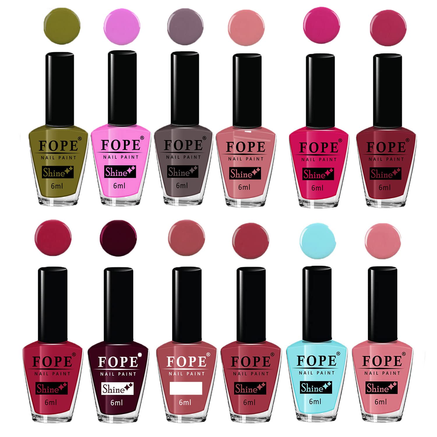 FOPE Enamel Splash Glossy Nail Polish Set of 12 Colors - Quick-Drying, Chip-Resistant & Long-Lasting Nail Paint for Women - Perfect for Daily Wear, Parties & Special Occasions
