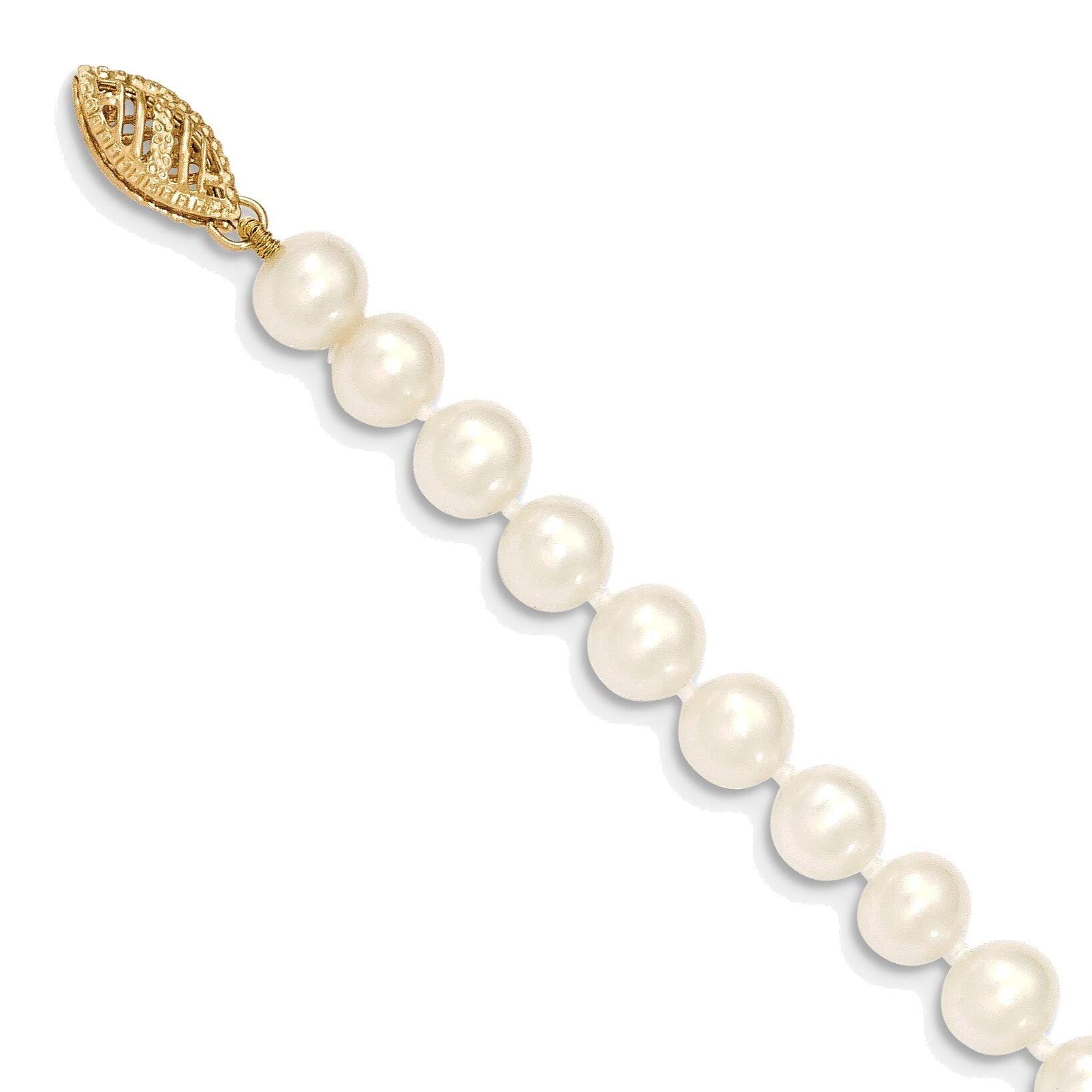 Bonyak 14K Yellow Gold Freshwater Cultured Pearl Necklace - 6-7mm White Near Round Pearls for Women | Elegant Gift for Brides, Anniversaries & Special Occasions
