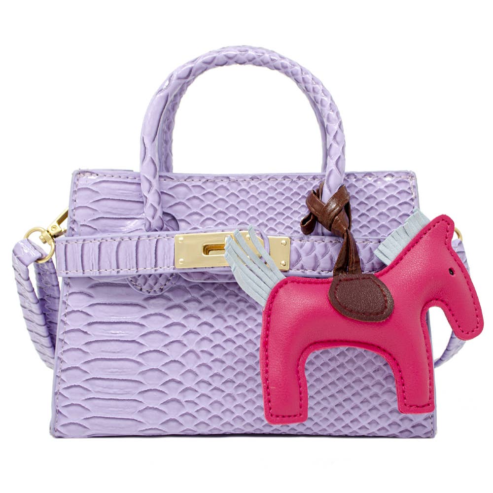 Lavender Crocodile Embossed Pony Hair Handbag for Women - Elegant Crossbody Purse for Work, Party & Evening Out