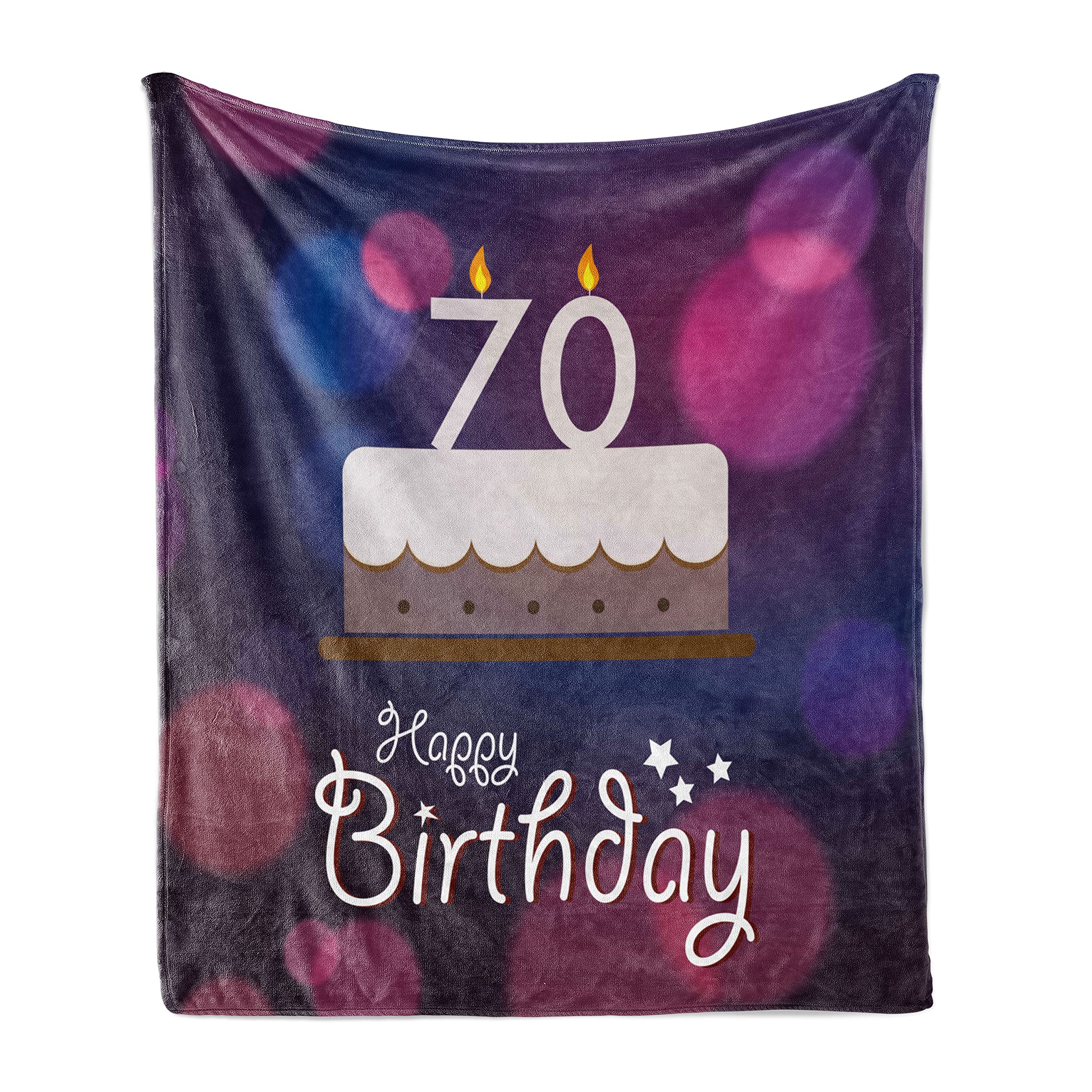 Ambesonne 70th Birthday Throw Blanket - Soft Flannel Fleece Blanket with Cartoon Cake Design for Adults (60