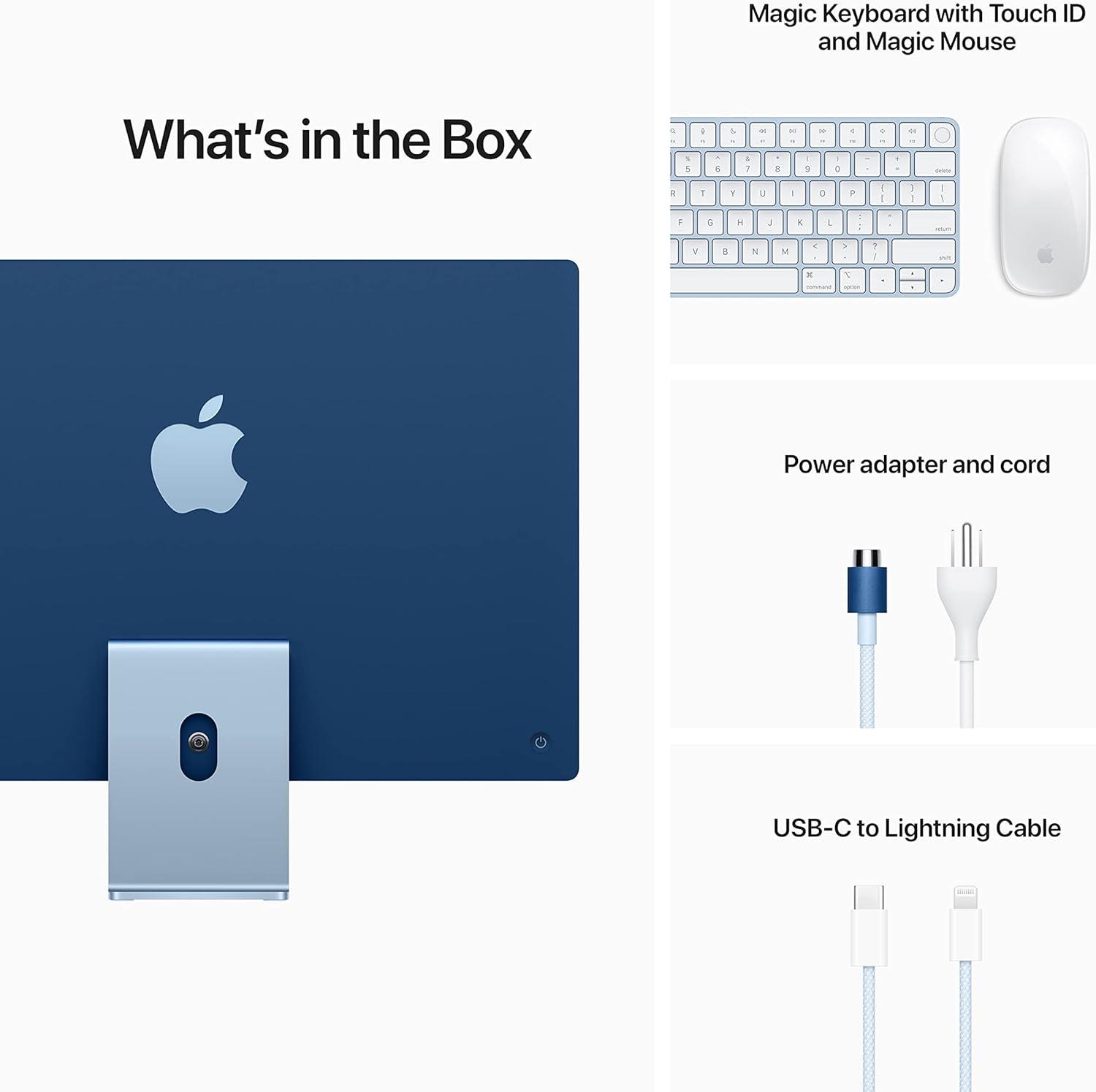 2021 Apple iMac 24-inch All-in-One Desktop - Sky Blue, M1 Chip with 8-Core CPU, 8GB RAM, 512GB SSD | Perfect for Home Office, Graphic Design & Video Editing