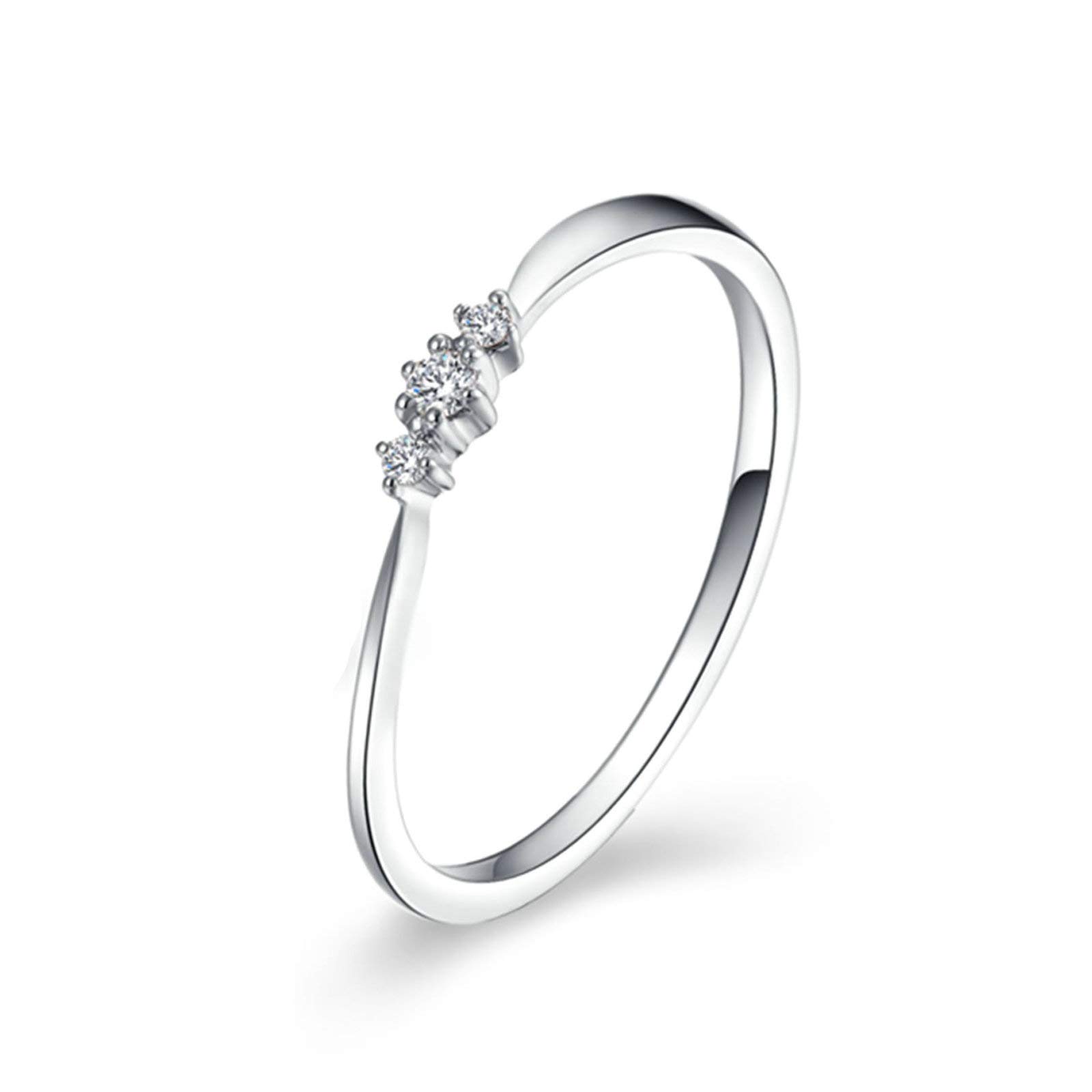 18K White Gold Diamond Promise Ring for Women - 0.03ct Round Cut Three Stone Engagement/Wedding Band - Perfect for Anniversaries, Proposals & Special Occasions