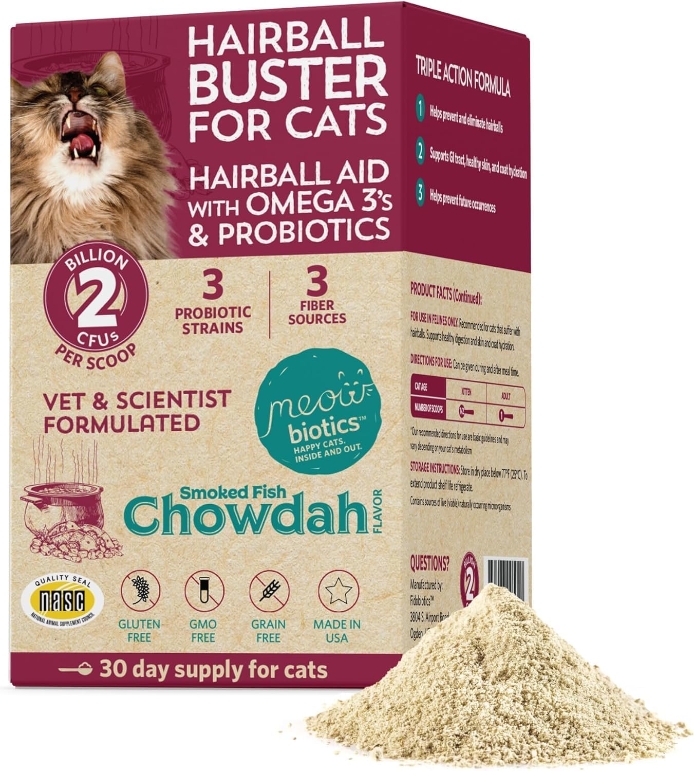 Hairball Relief for Cats - Probiotic Supplement with Smoked Fish Flavor, 2 Billion CFUs, 0.5 oz (15 g) - Supports Digestive Health & Reduces Hairballs - Perfect for Indoor Cats & Long-Haired Breeds