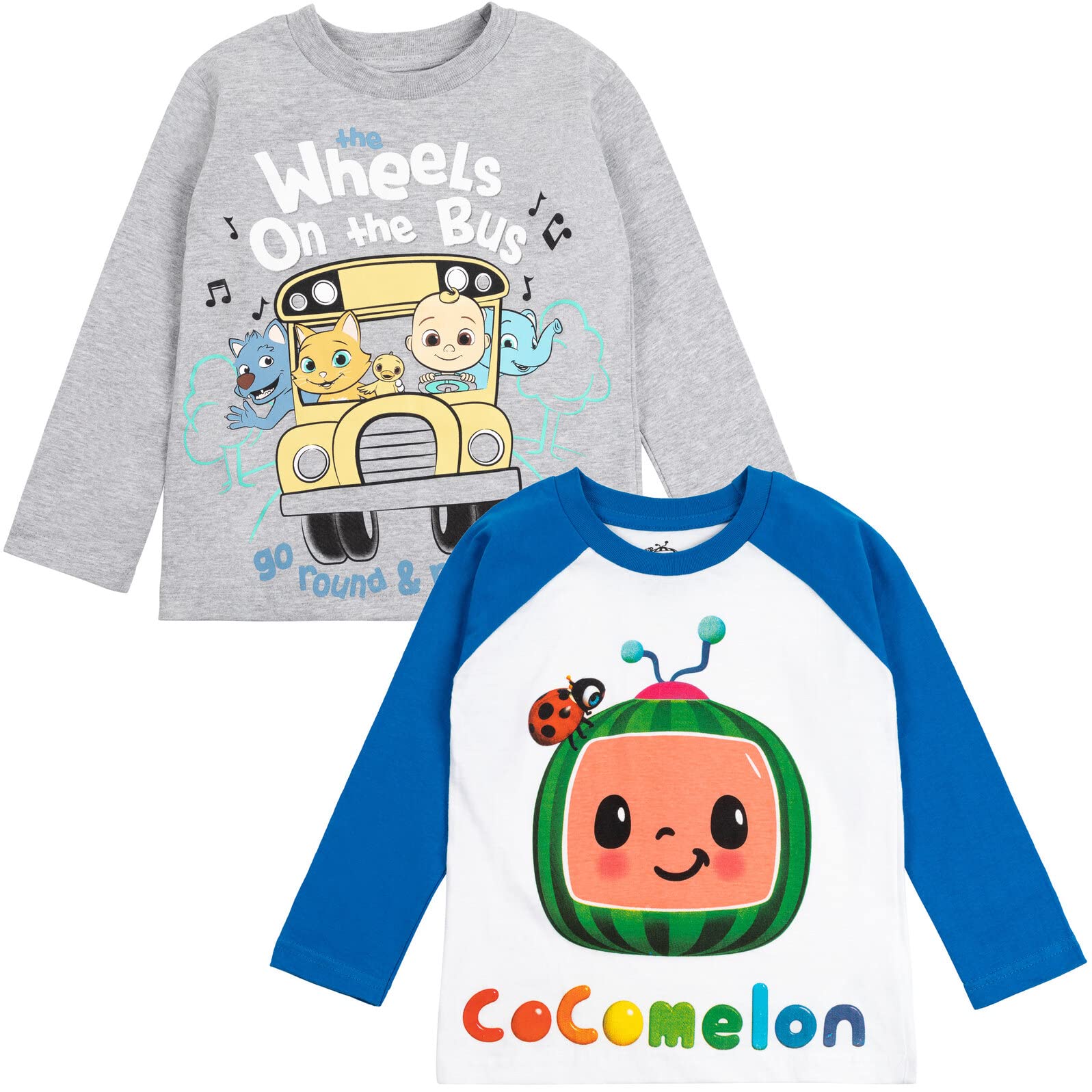 CoComelon JJ Kitty 2-Pack Long Sleeve Graphic T-Shirts for Kids - Soft Cotton Playwear [Sizes 2T-5T] - Perfect for School, Playdates & Family Outings