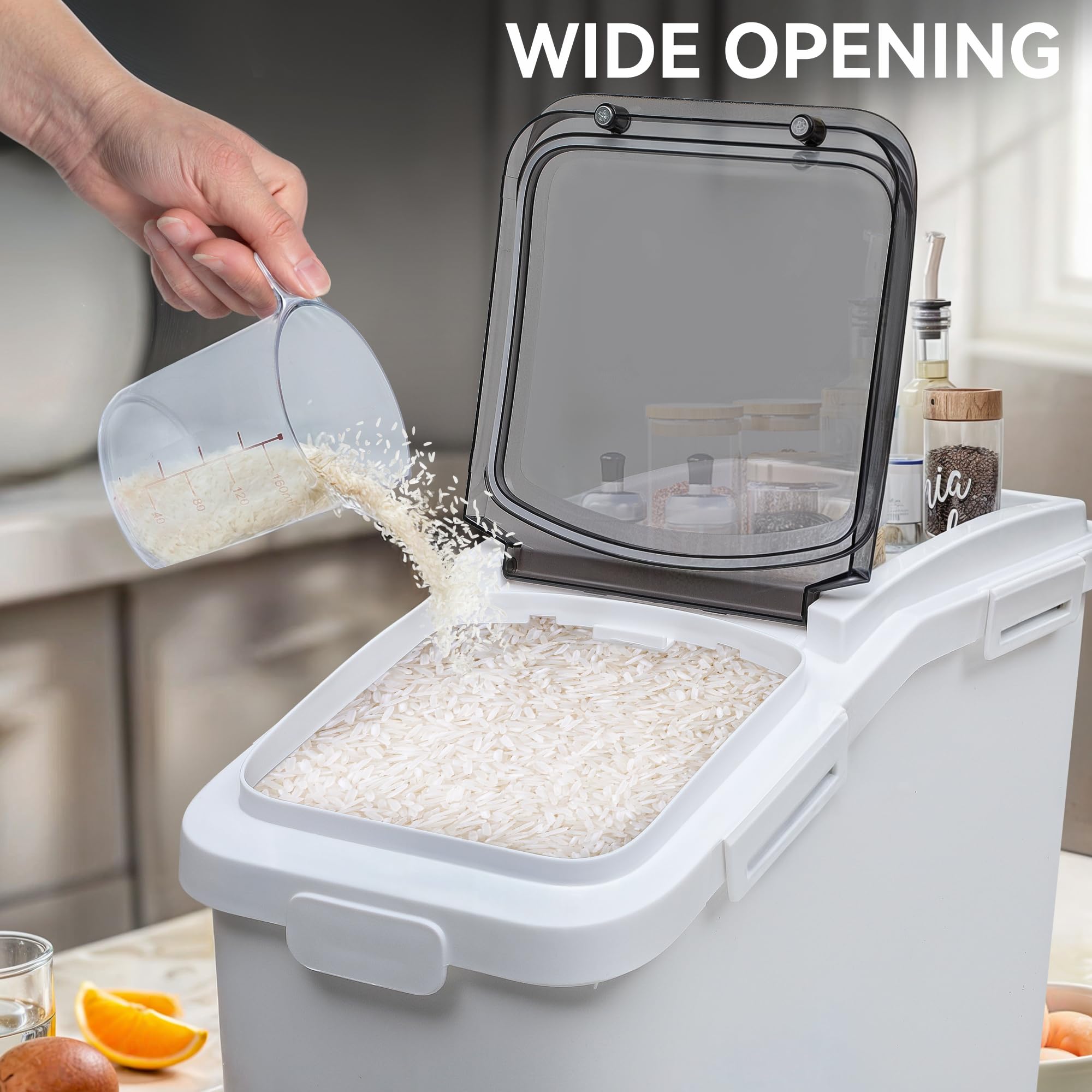 YITAHOME 20.6 Gallon Commercial Rice Flour Storage Container with Wheels - 3-Piece Set (11.4+5.8+3.4 Gal) - 500 Cups Capacity - Includes Scoop & Lid - White Kitchen Storage Bins for Flour, Rice, Sugar & Dry Food - Perfect for Pantry, Restaurant & Bulk Ingredient Organization