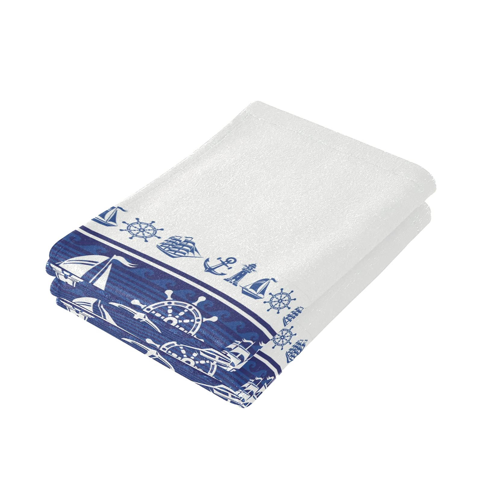 Premium Nautical Sailboat Anchor Wheel Lighthouse Hand Towels - Set of 2 Blue Bath Towels, 28x14.5 Inch - Super Soft & Highly Absorbent for Bathroom, Gym, Spa & Hotel Use - Perfect Coastal Decor & Functional Hair Towel for Beach House, Guest Bath & Seaside Themed Rooms