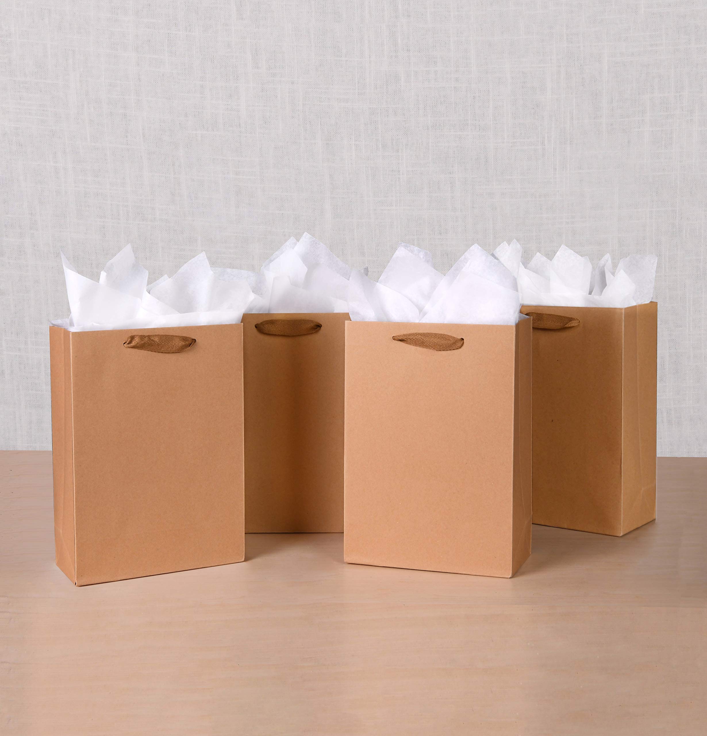 SHIPKEY 10-Pack Kraft Paper Bags 8x4x11 Inches - Eco-Friendly Brown Gift Bags with Tissue Paper & Soft Cloth Handles - Perfect for Retail Shopping, Wedding Favors, Birthday Gifts & Party Decorations