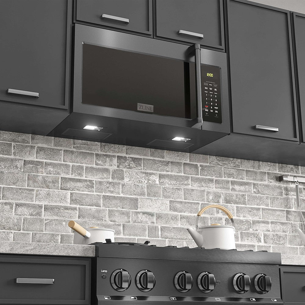 ZLINE 30 Inch Recirculating Over the Range Convection Microwave Oven - Black Stainless Steel with Traditional Handle & Charcoal Filters (MWO OTRCFH 30 BS) - Perfect for Modern Kitchens & Small Spaces