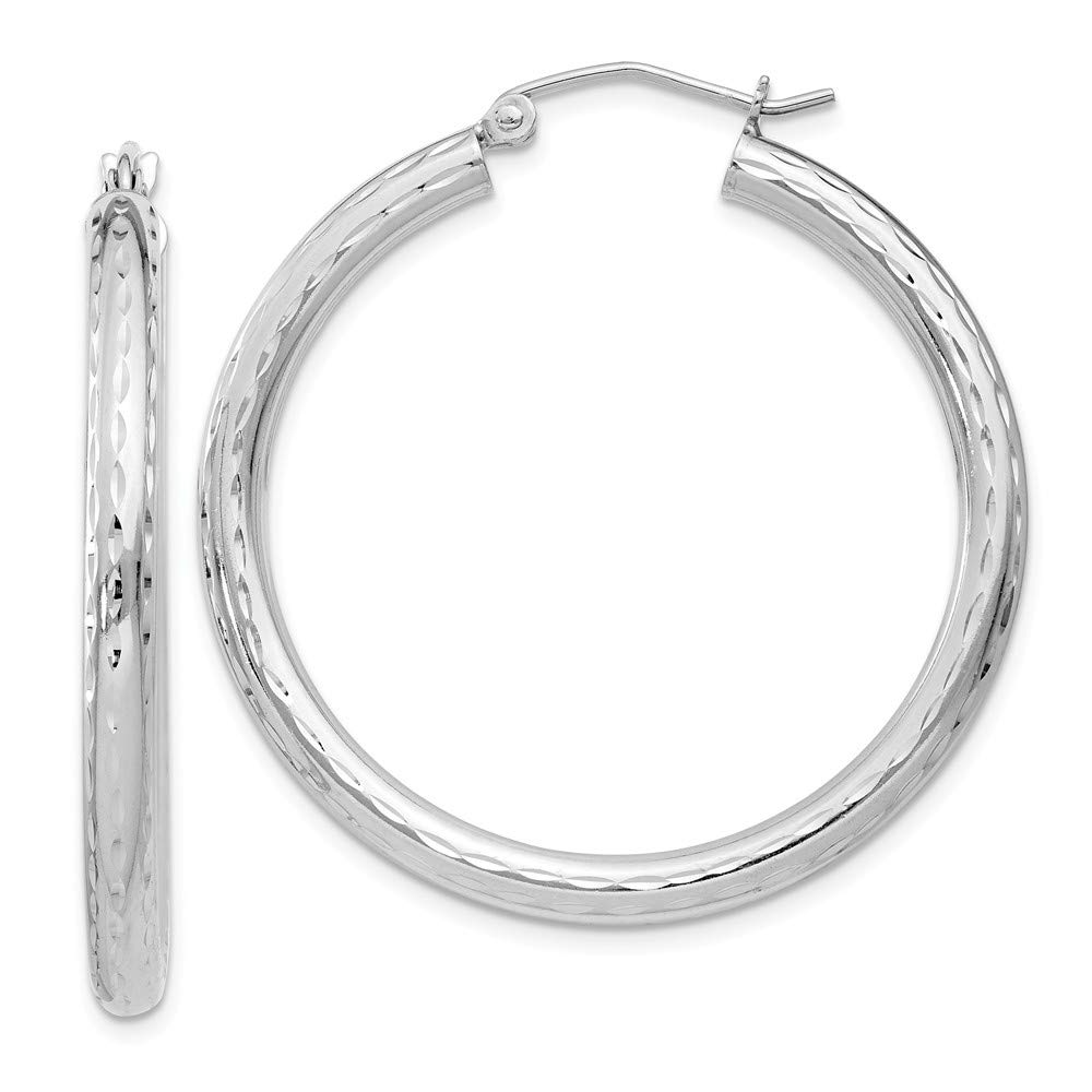 Sterling Silver Rhodium-Plated 3.00mm Shiny-Cut Hoop Earrings for Women | Hypoallergenic Dangle Earrings | Perfect for Parties, Weddings & Everyday Wear (QE3540)