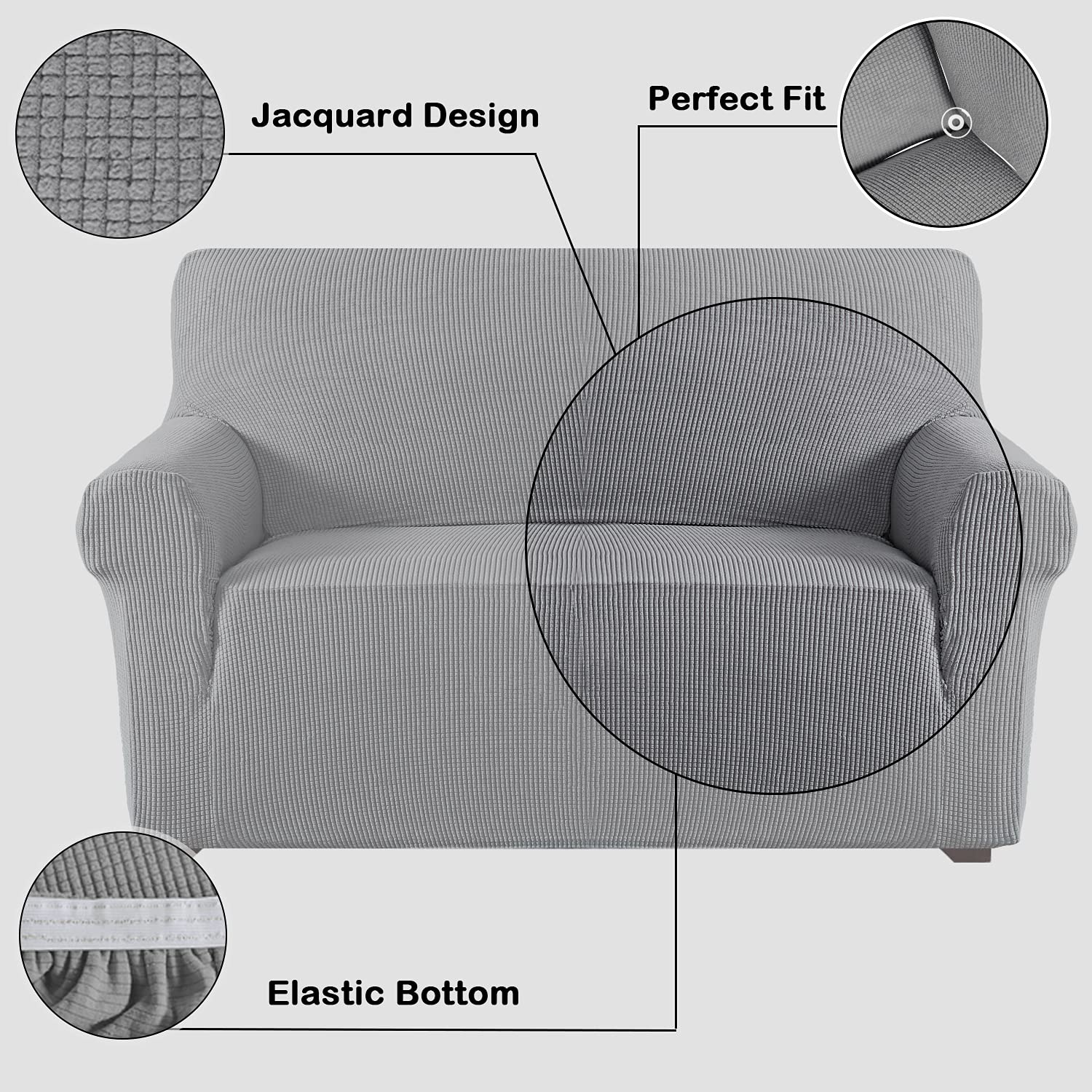 Premium Flamingo Jacquard Sofa Slipcover - High Stretch, Non-Slip 3-Cushion Couch Cover with Elastic Bottom | Washable Pet-Friendly Furniture Protector | Thick Fabric for Living Room, Lounge & Family Spaces (Large, Dove Gray)