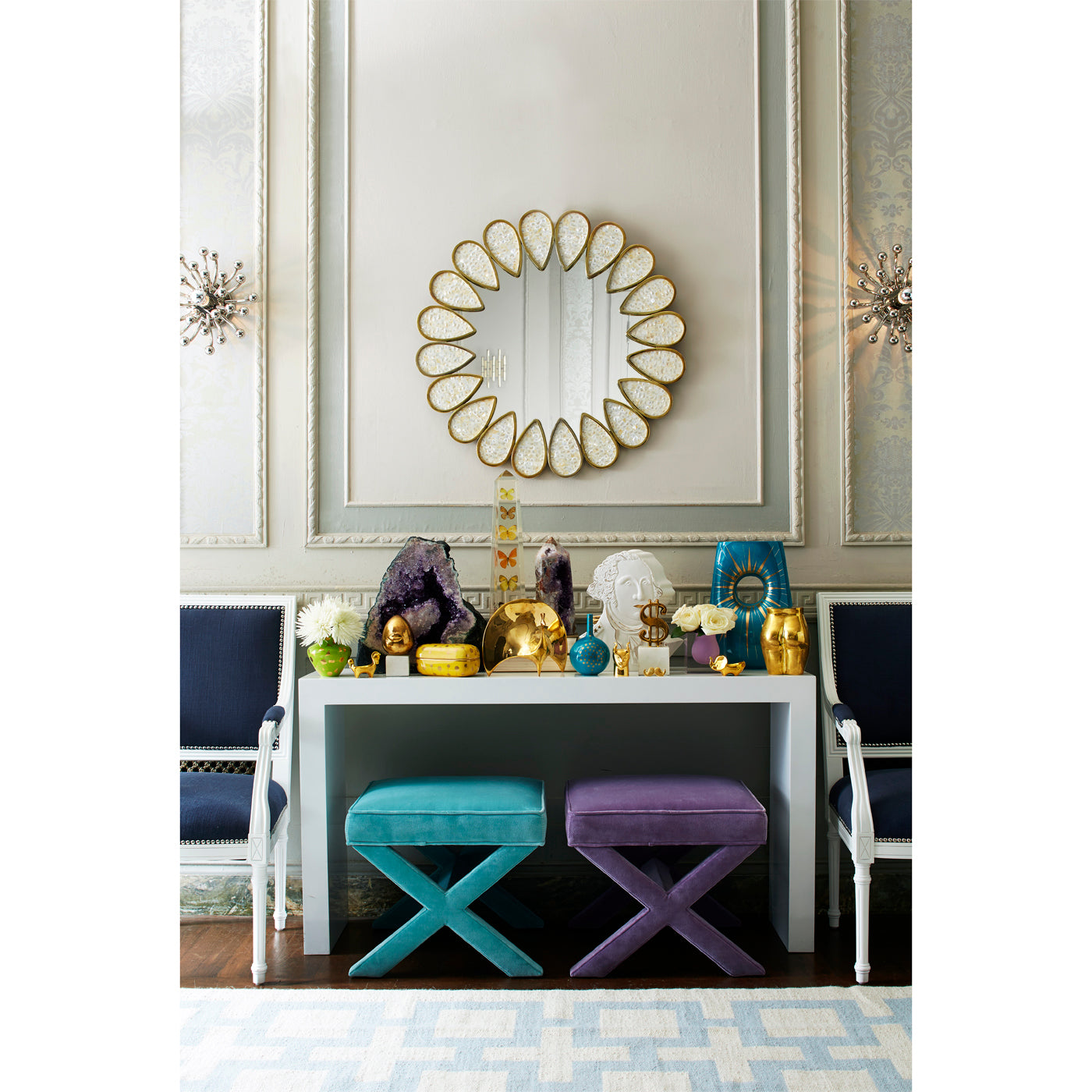 Elegant Petal Grey Wall Mirror - Modern Round Decorative Mirror for Living Room, Bedroom & Bathroom - Perfect for Home Decor & Vanity Use