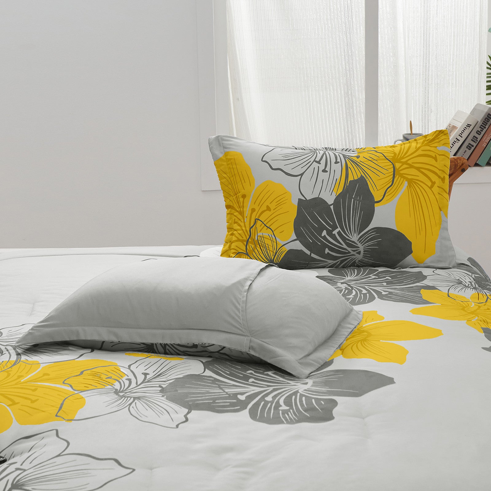 King Size Floral Comforter Set - 3 Piece Yellow Flower Bedding with Lightweight Microfiber - Perfect for Master Bedroom, Guest Room & Cozy Home Decor