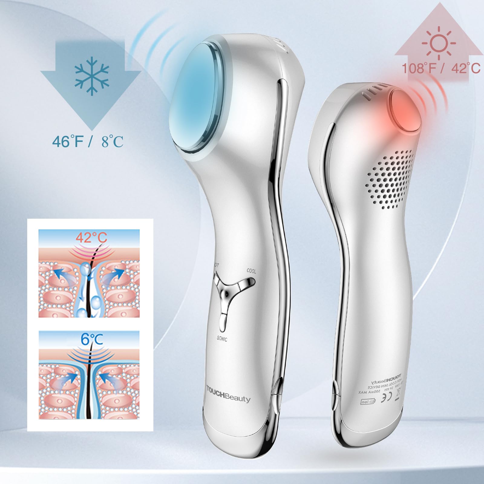 TOUCHBeauty Anti Aging Face & Eye Massager - Hot & Cool Therapy for Skin Tightening & Face Lifting - Rejuvenating Facial Device TB-1589 | Perfect for Home Spa, Wrinkle Reduction & Relaxation