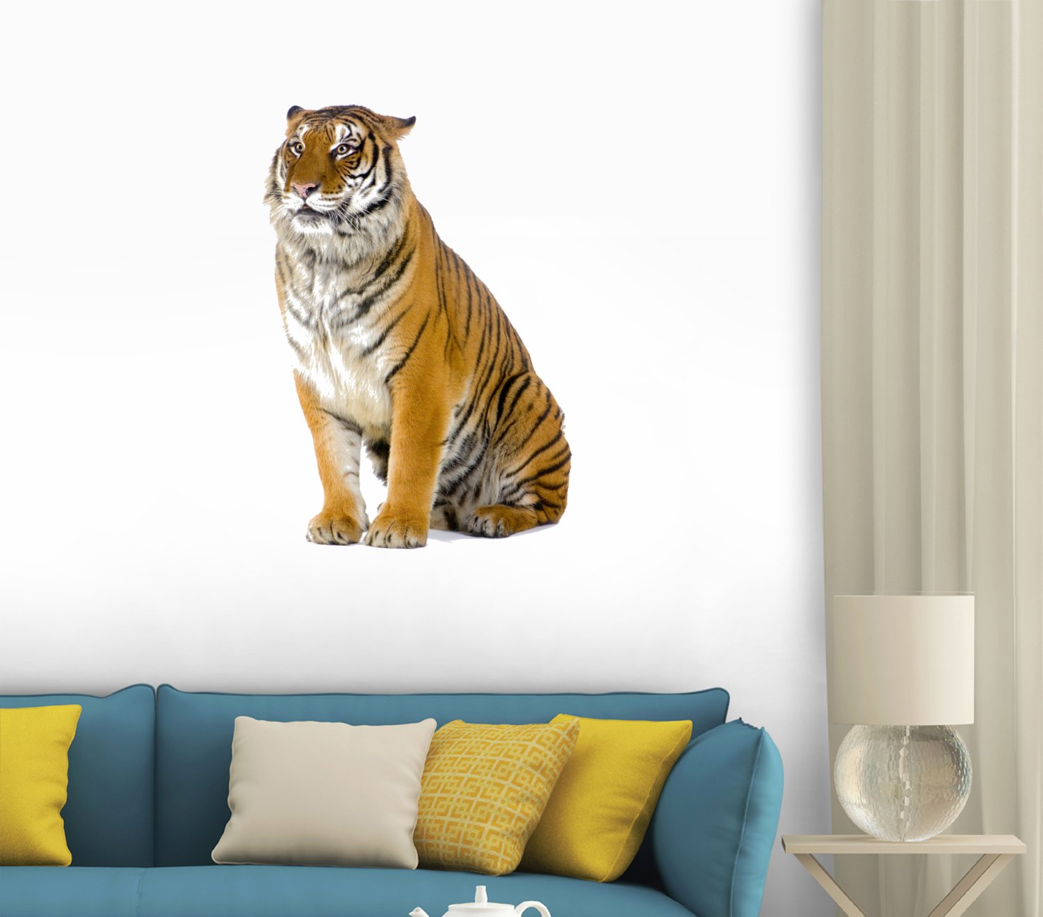 Wallmonkeys Sitting Tiger Peel and Stick Wall Decal - 18 x 18 Inches - Removable Tiger Wall Art for Home, Office & Nursery Decor - Easy to Apply & Reposition