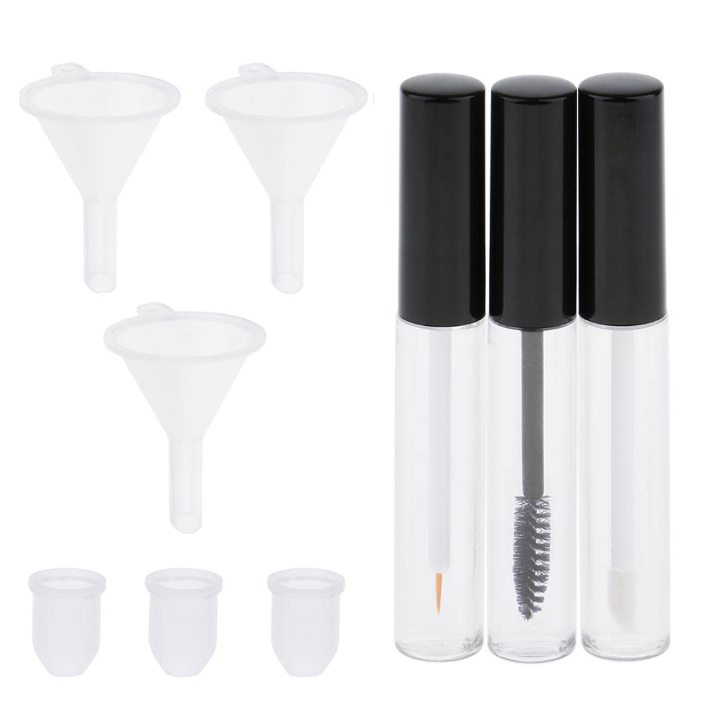 LOSA 3-Piece Eyelash Growth Serum Set with Mascara Tube, Eyeliner & Lip Gloss Vials - 10ml Funnels Included for Easy Application - Perfect for Home Beauty Care & Professional Salon Use