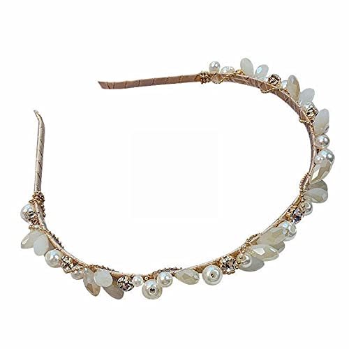 Elegant White Faux Pearl Headband with Gold Accents - Bridal Wedding Hair Accessories for Women & Girls - Perfect for Weddings, Prom, Parties and Special Occasions (One Size)