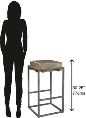 Hekman Pub Stool with Durable Acacia Wood Top & Iron Leg Frame – Special Reserve Brown Oil Finish, Modern Bar Stool for Kitchen Island, Home Bar, or Restaurant Seating